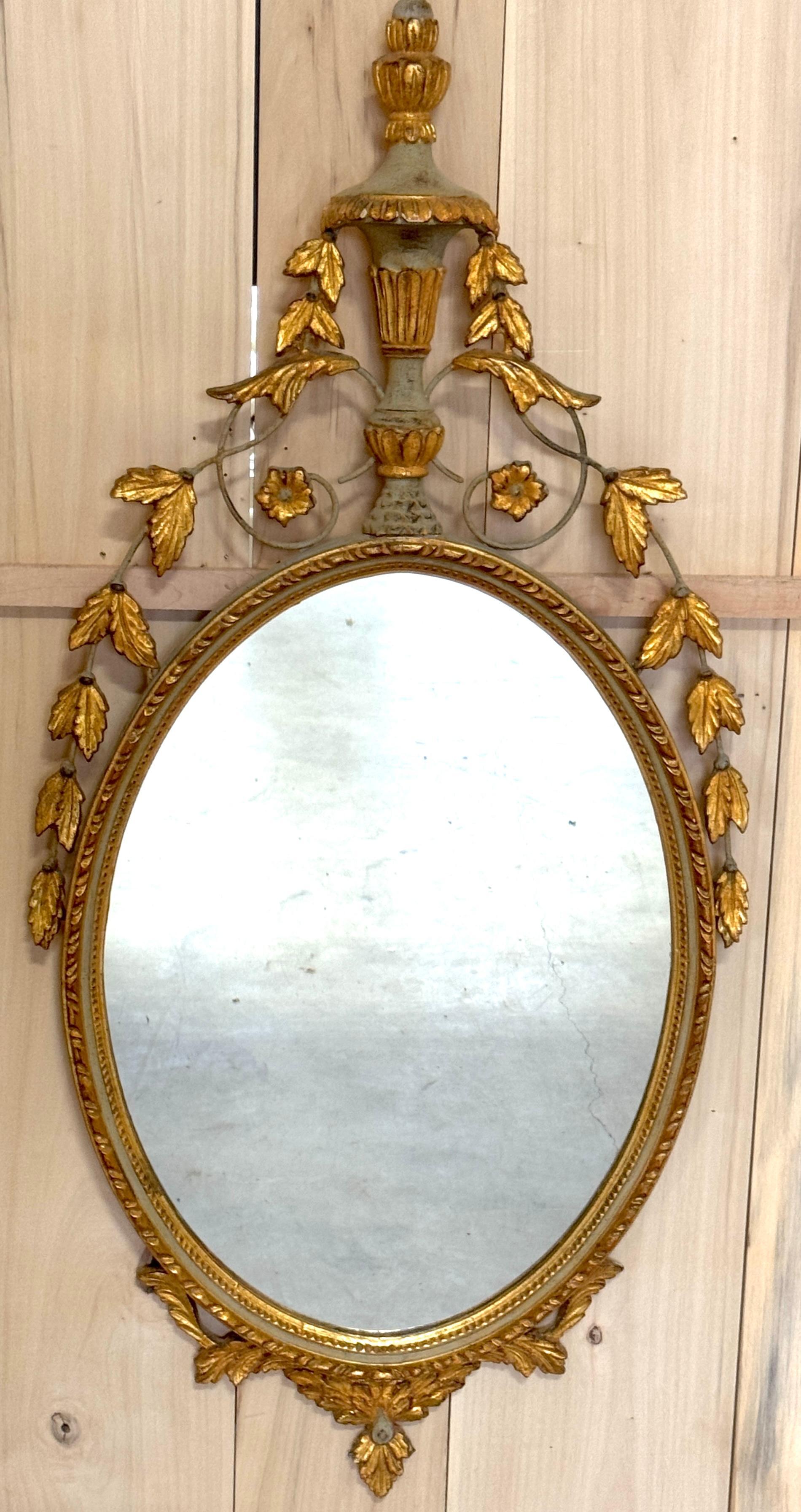 Carved Italian Neoclassical Tuscan Green & Giltwood and Tole Mirror