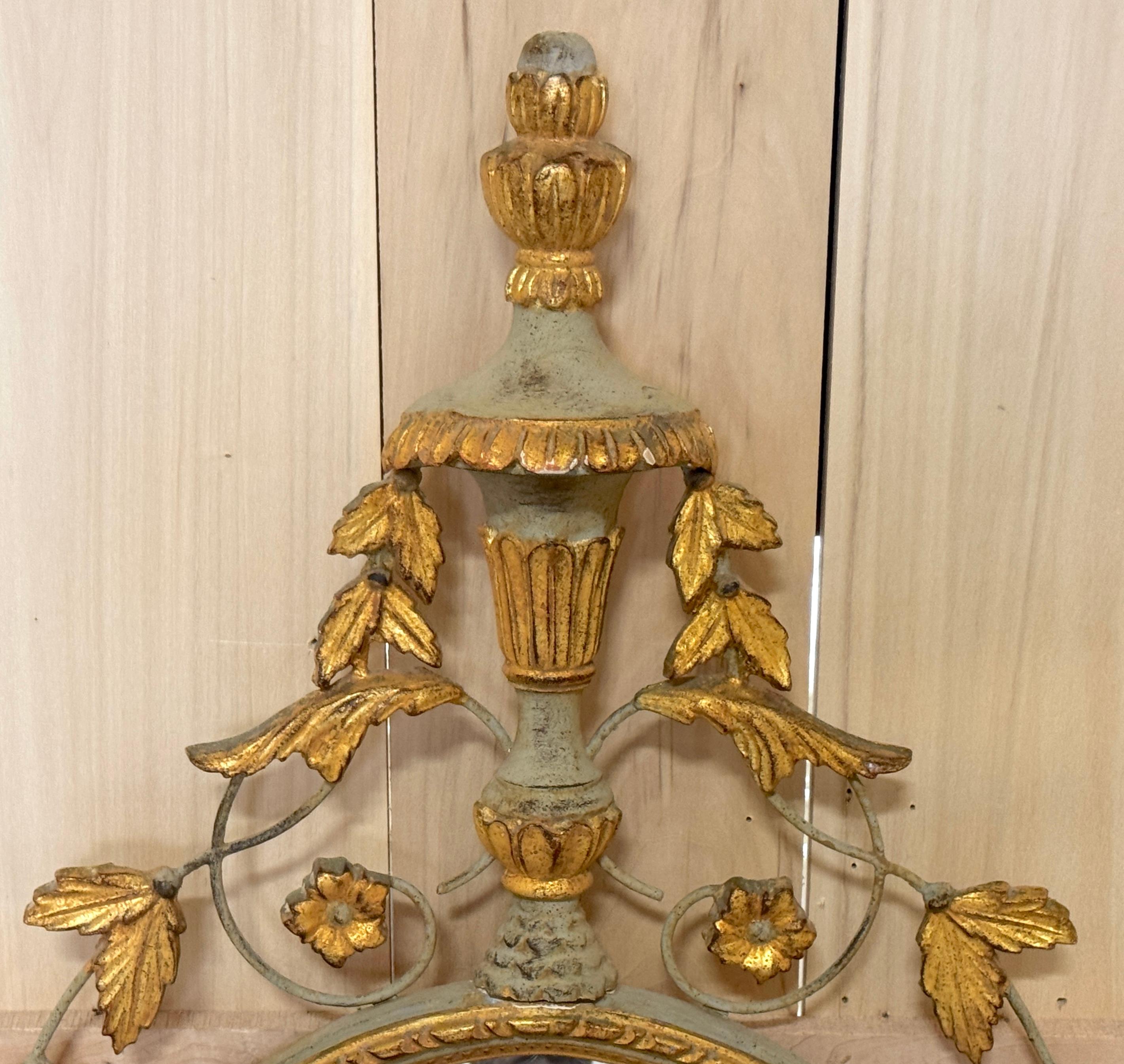 20th Century Italian Neoclassical Tuscan Green & Giltwood and Tole Mirror