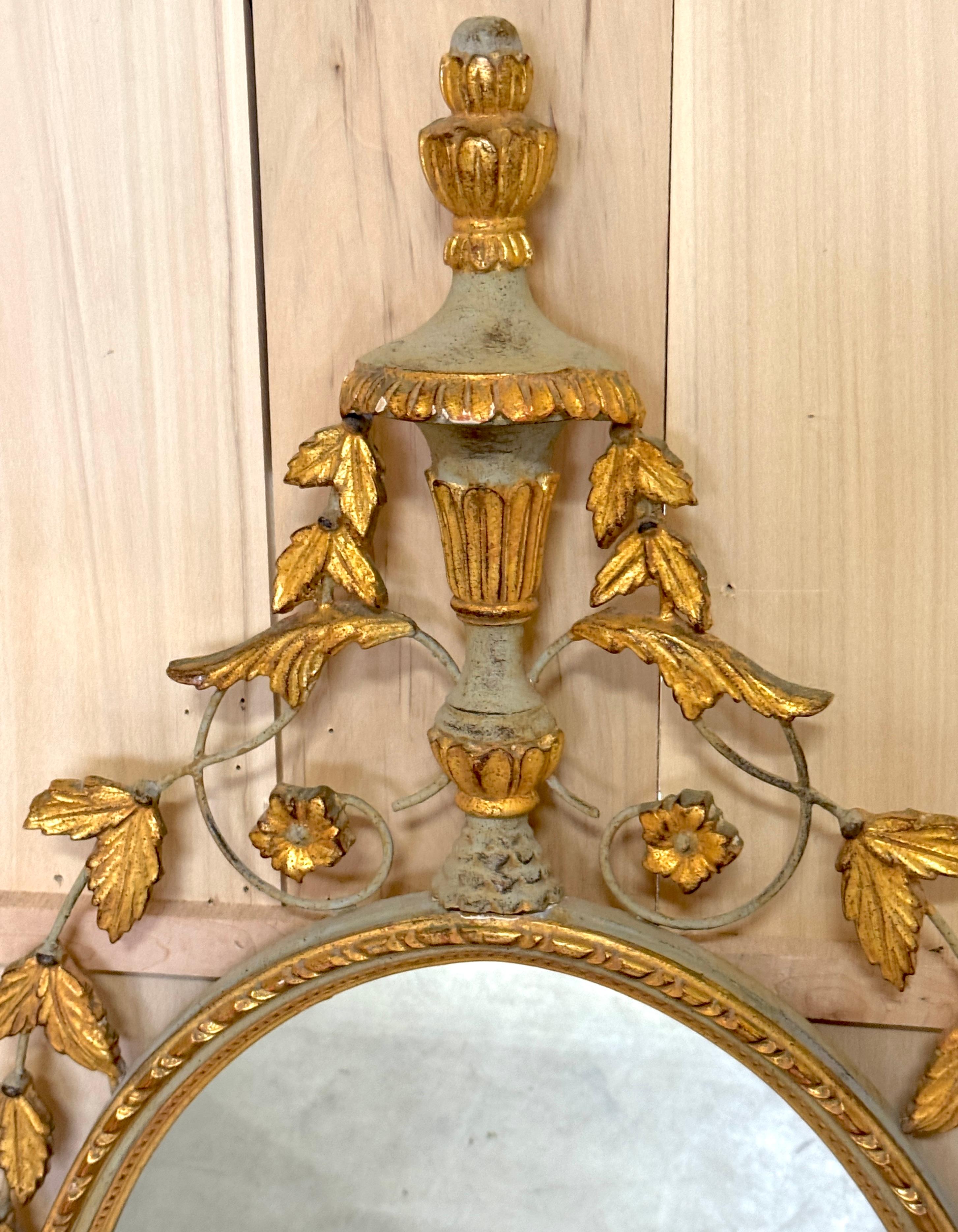 Metal Italian Neoclassical Tuscan Green & Giltwood and Tole Mirror