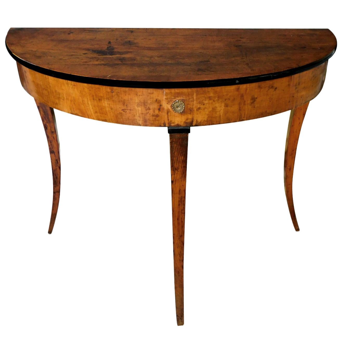 Italian Neoclassical Walnut and Beechwood Demilune Console Table