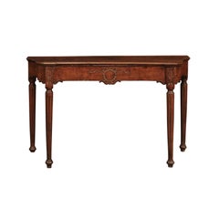 Italian Neoclassical Walnut Console Table with Shaped Sides, Carved Wreath