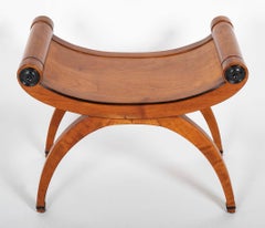 Italian Neoclassical Walnut Curule Stool With Ebonized Accents, Circa 1950's