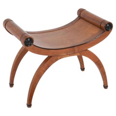 Italian Neoclassical Walnut Curule Stool With Ebonized Accents, Circa 1950's