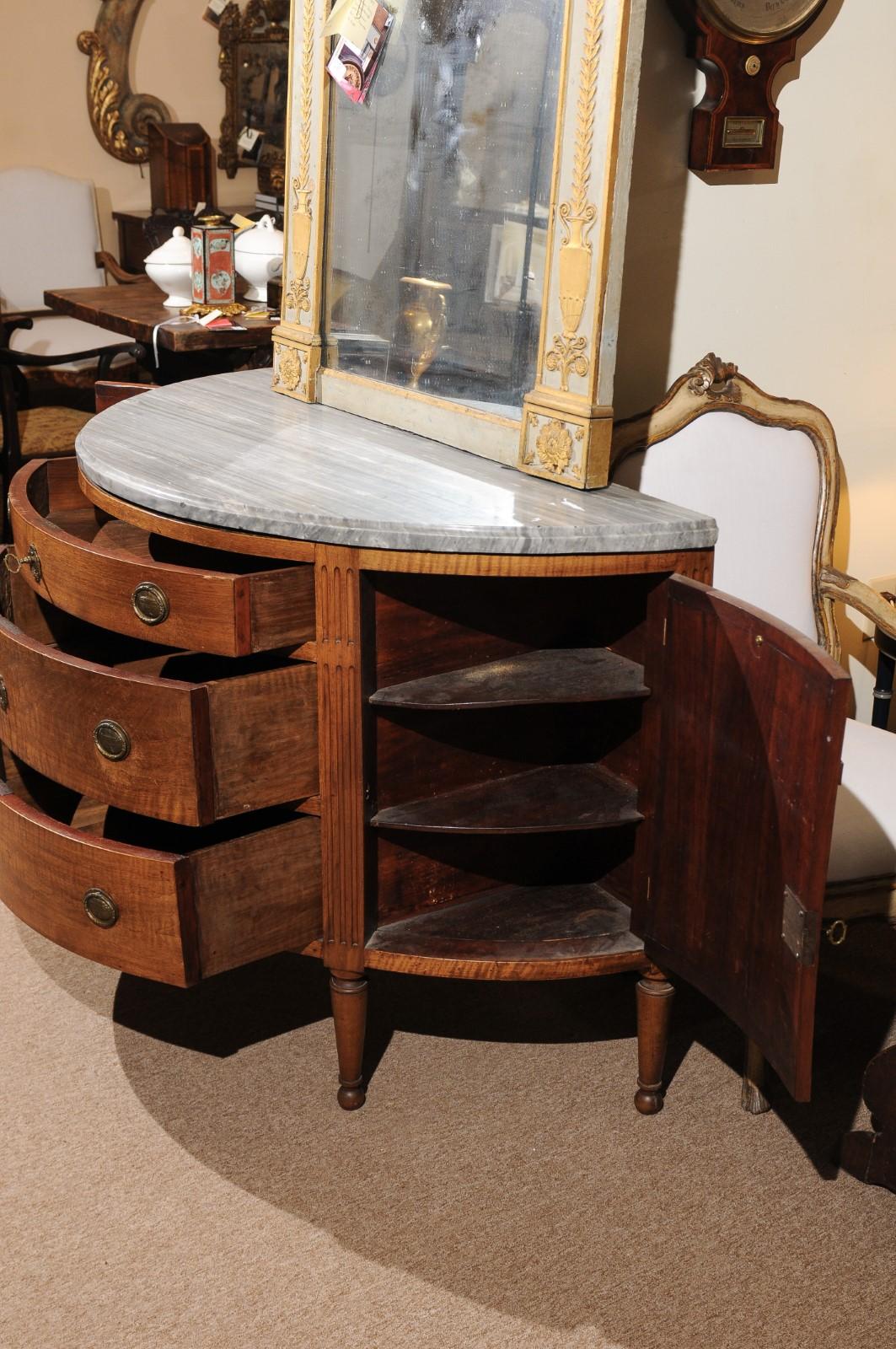 Italian Neoclassical Walnut Demilune Commode with Grey Marble Top, circa 1800 6