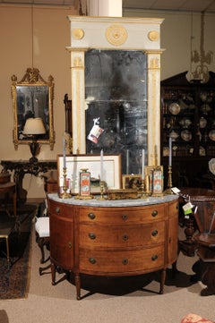 Italian Neoclassical Walnut Demilune Commode with Grey Marble Top, circa 1800