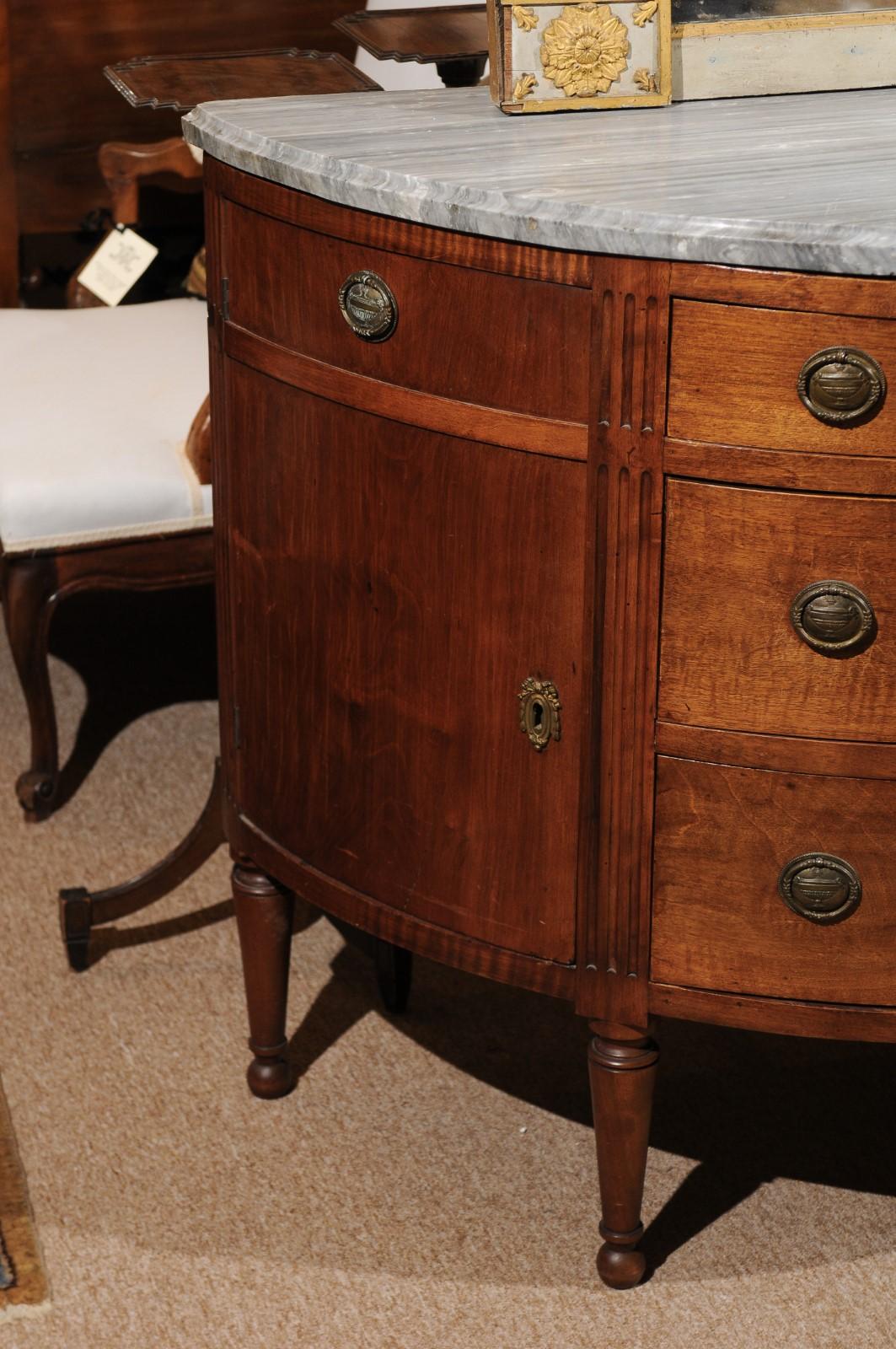 Early 19th Century Italian Neoclassical Walnut Demilune Commode with Grey Marble Top, circa 1800