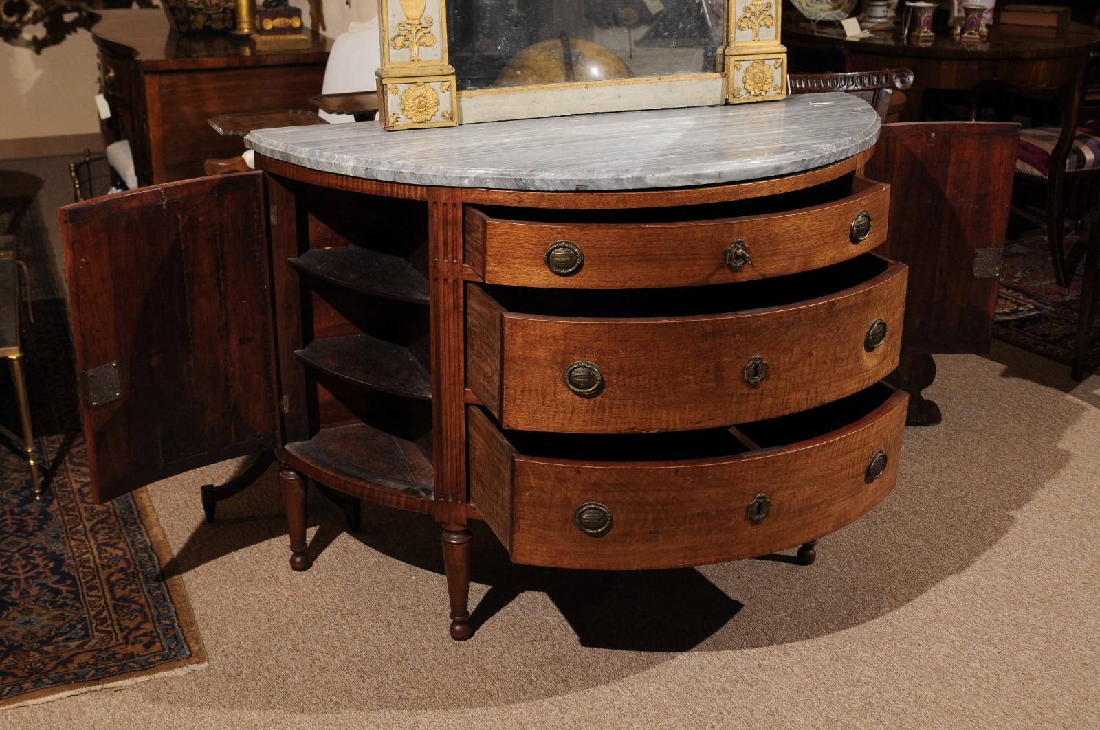 Italian Neoclassical Walnut Demilune Commode with Grey Marble Top, circa 1800 2