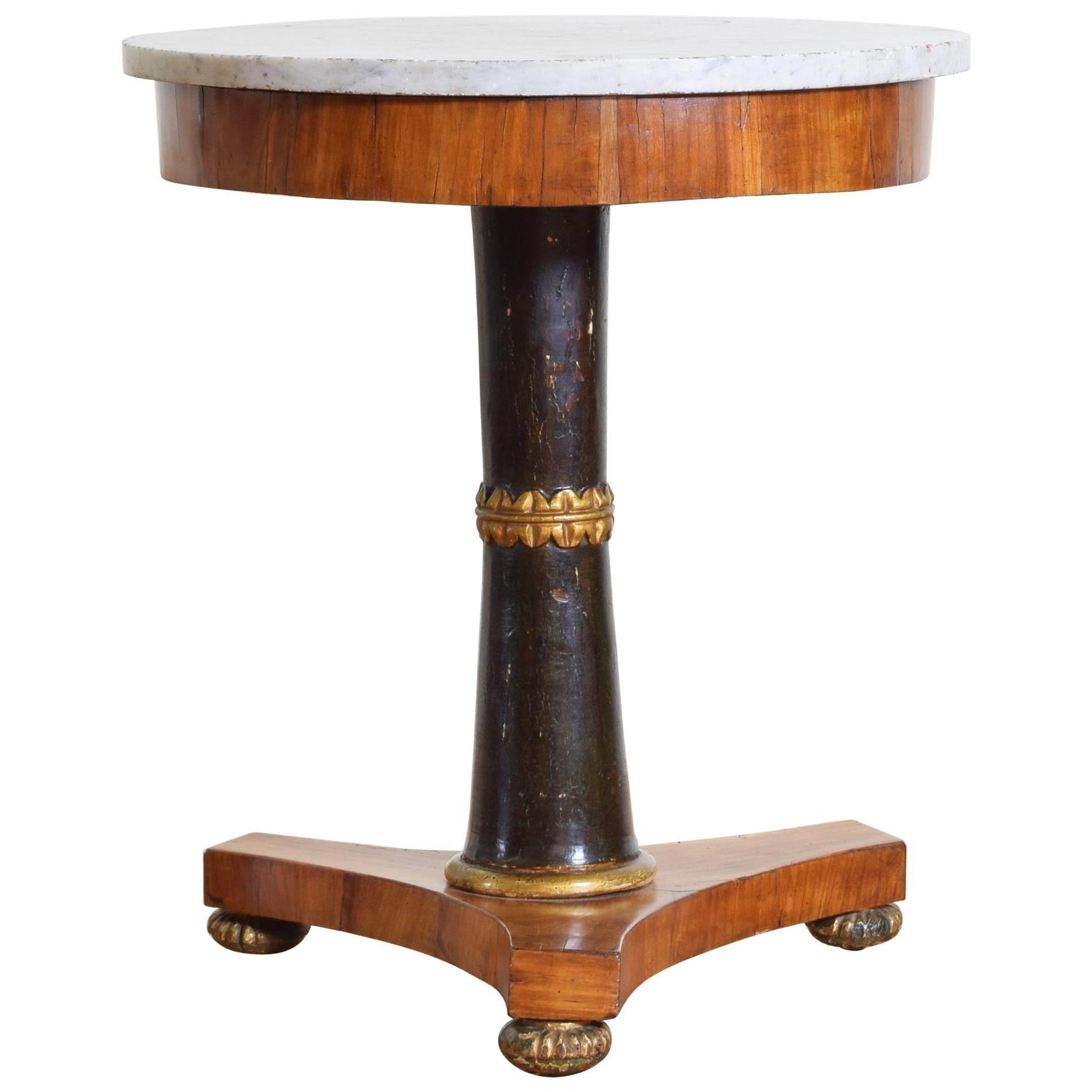 Italian Neoclassical Walnut, Ebonized, Giltwood Marble-Top Center Table