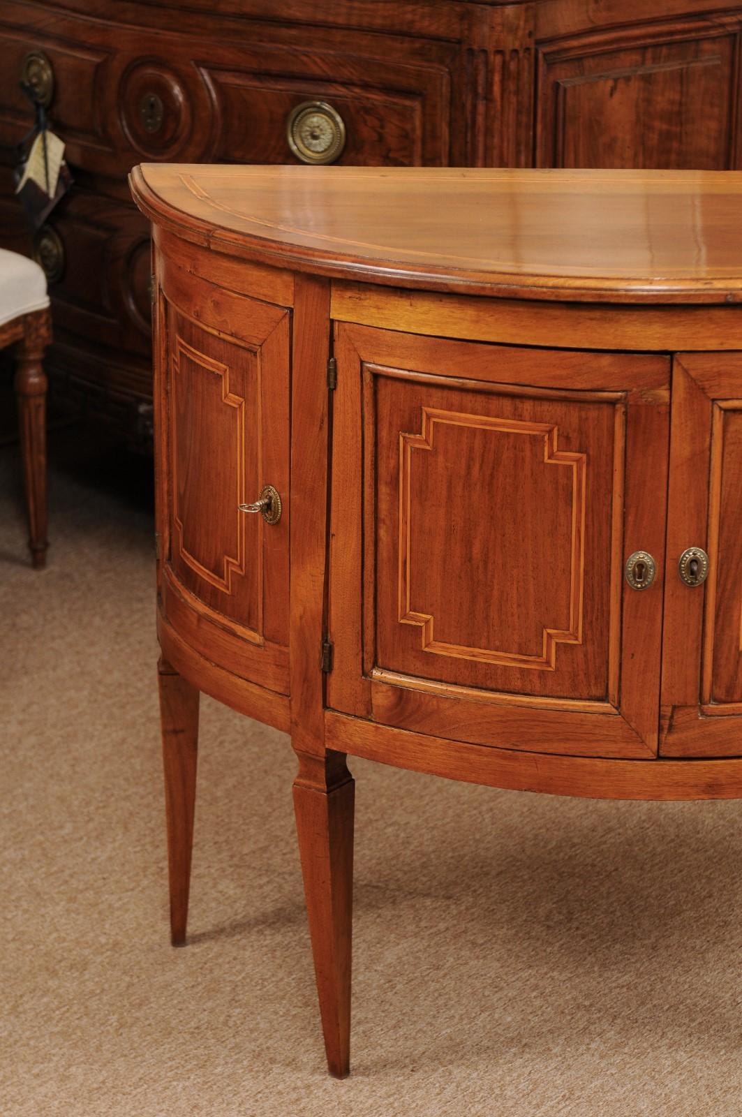 Inlay Italian Neoclassical Walnut Inlaid Demilune Cabinet, circa 1800