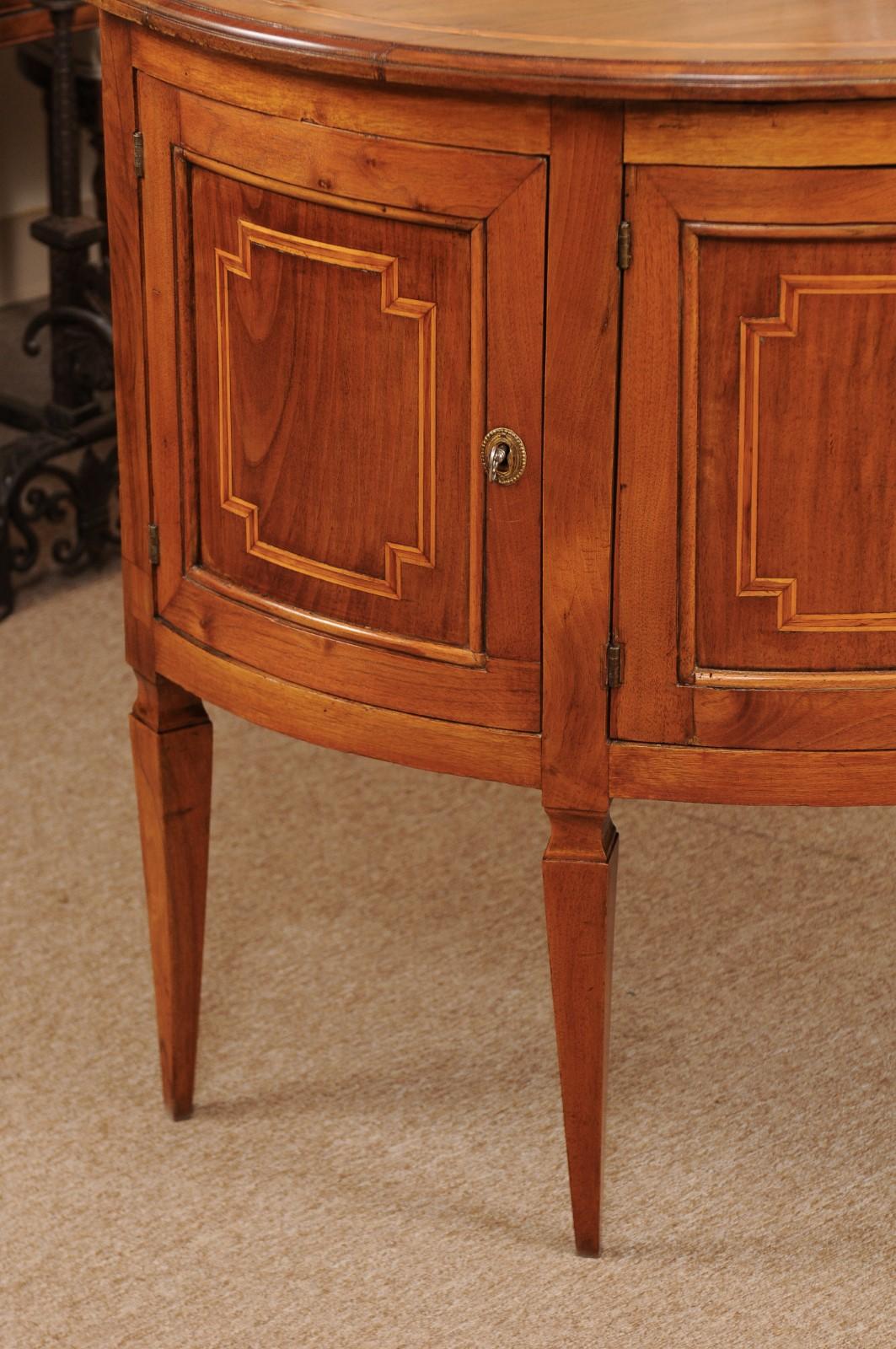 Fruitwood Italian Neoclassical Walnut Inlaid Demilune Cabinet, circa 1800