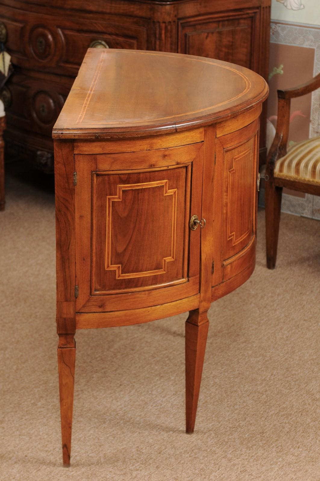 Italian Neoclassical Walnut Inlaid Demilune Cabinet, circa 1800 2