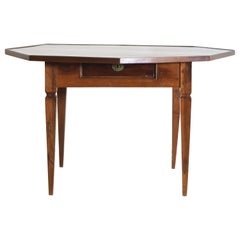 Italian Neoclassical Walnut & Inlaid Octagonal 1-Drawer Table, 2ndq 19th Century