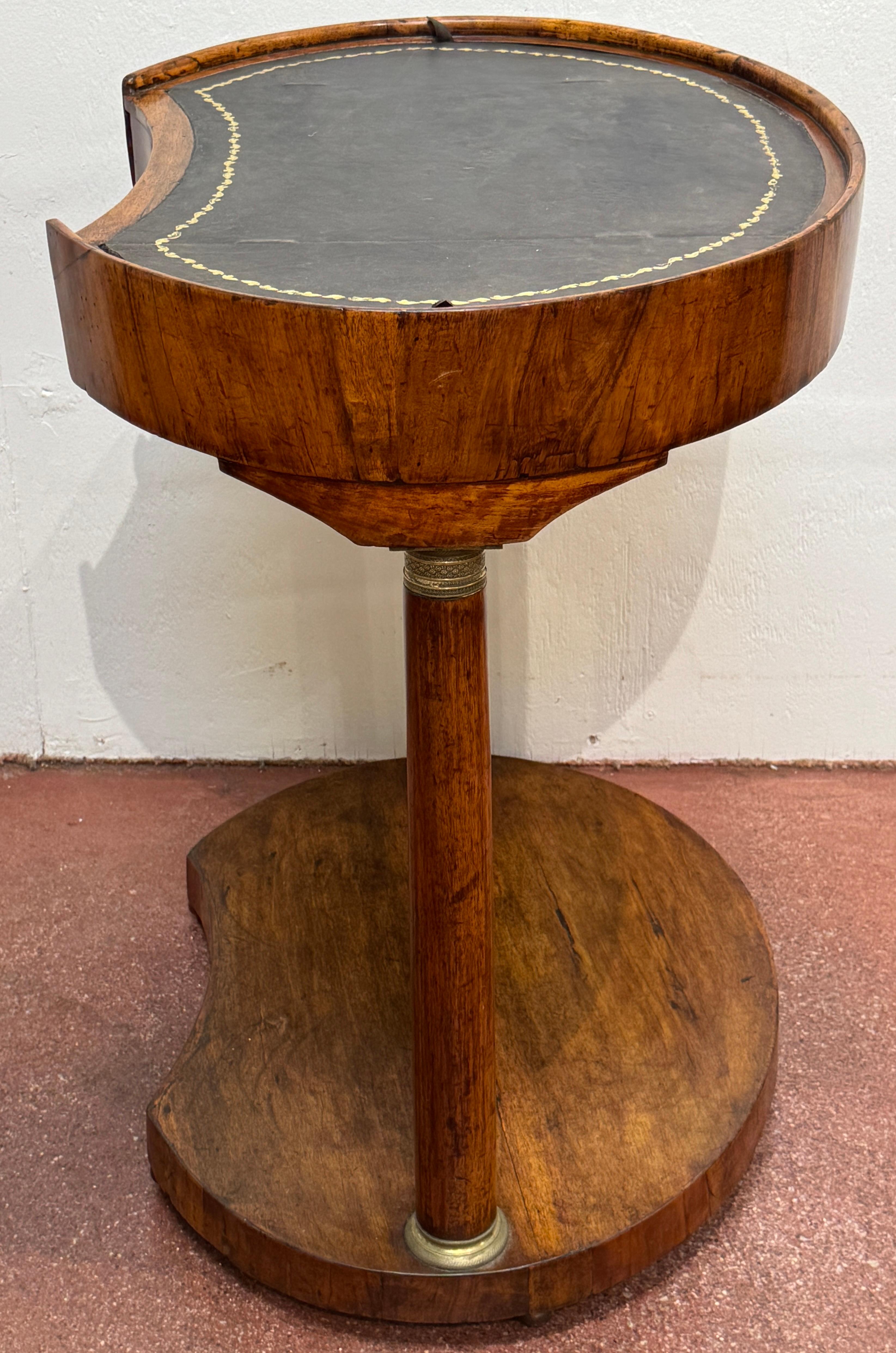 Italian Neoclassical Walnut & Leather Side Table with Concealed Compartments For Sale 7