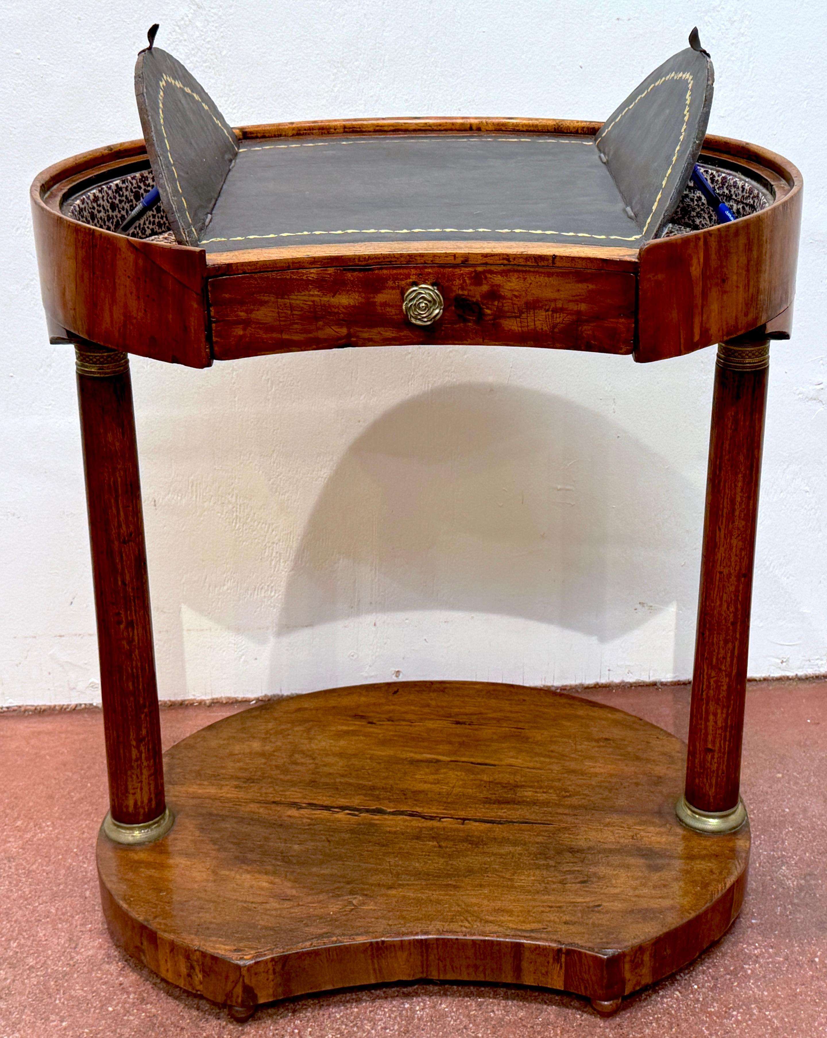 Italian Neoclassical Walnut & Leather Side Table with Concealed Compartments For Sale 1