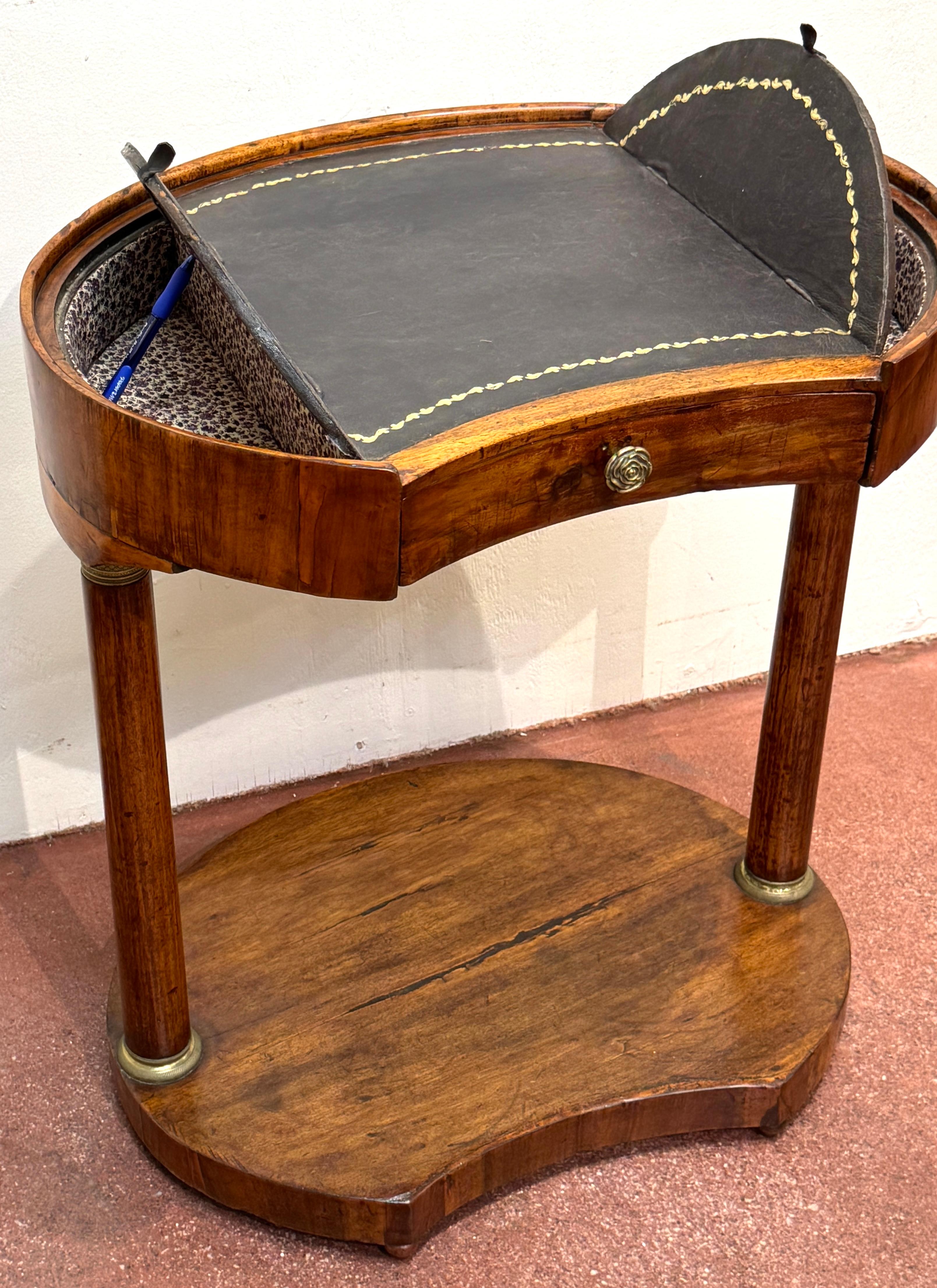 Italian Neoclassical Walnut & Leather Side Table with Concealed Compartments For Sale 2