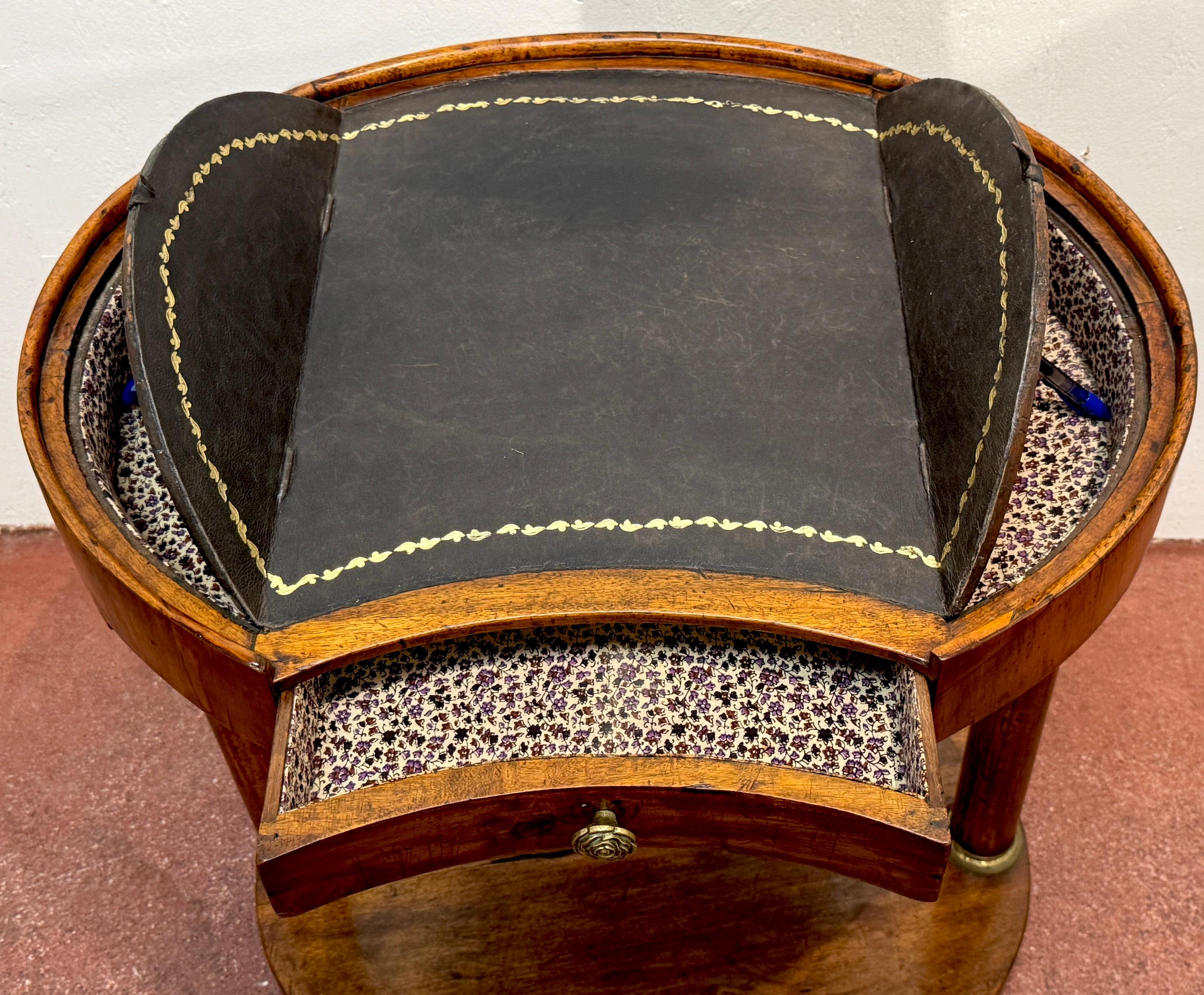 Italian Neoclassical Walnut & Leather Side Table with Concealed Compartments For Sale 3