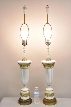 Italian Neoclassical Wedgwood White Gold Porcelain Urn Tall Table Lamp - a Pair