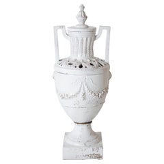 Italian Neoclassical White Glazed Ceramic Urn by Ceccarelli, Large Scale