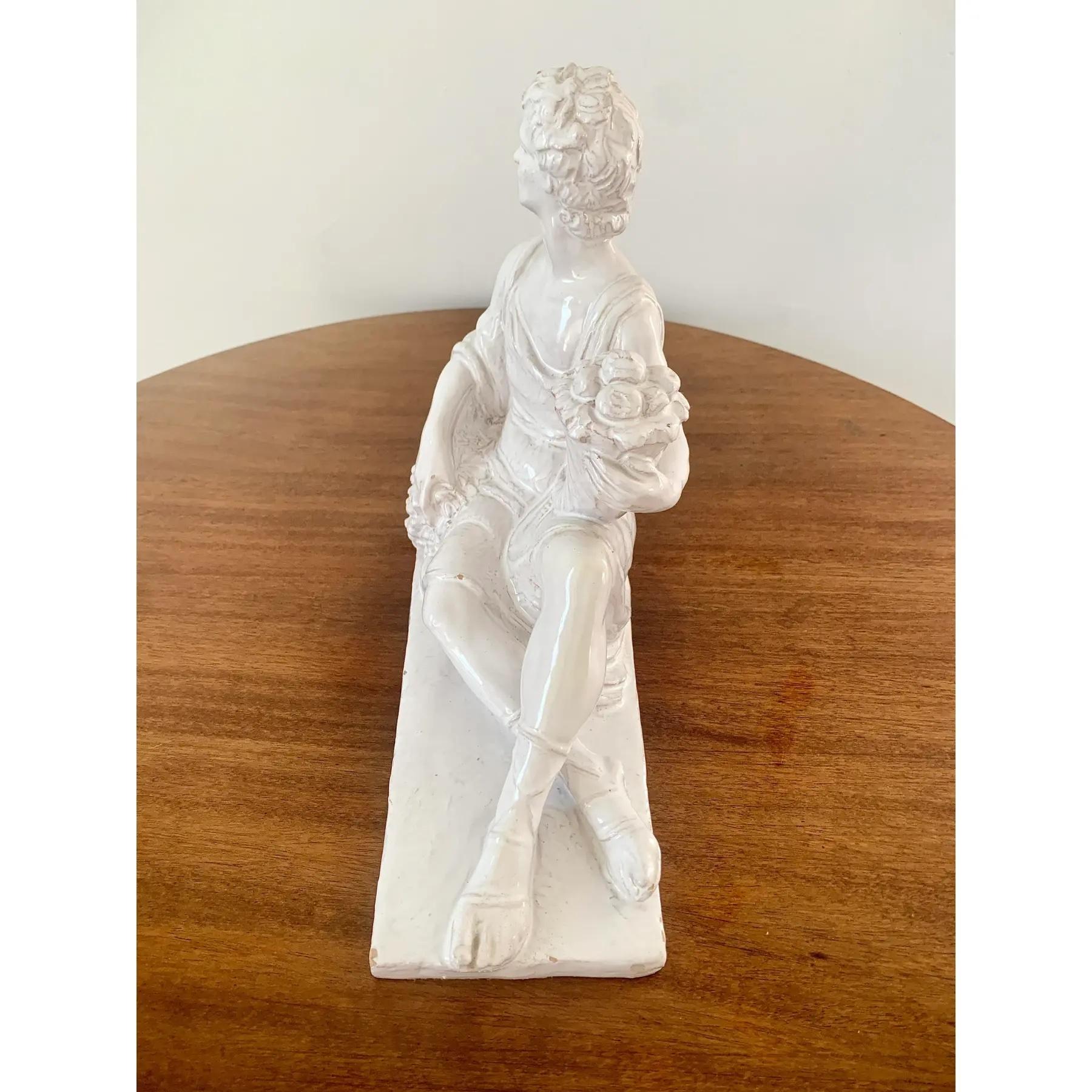 Italian Neoclassical White Porcelain Reclining Man with Cornucopia Sculpture For Sale 6