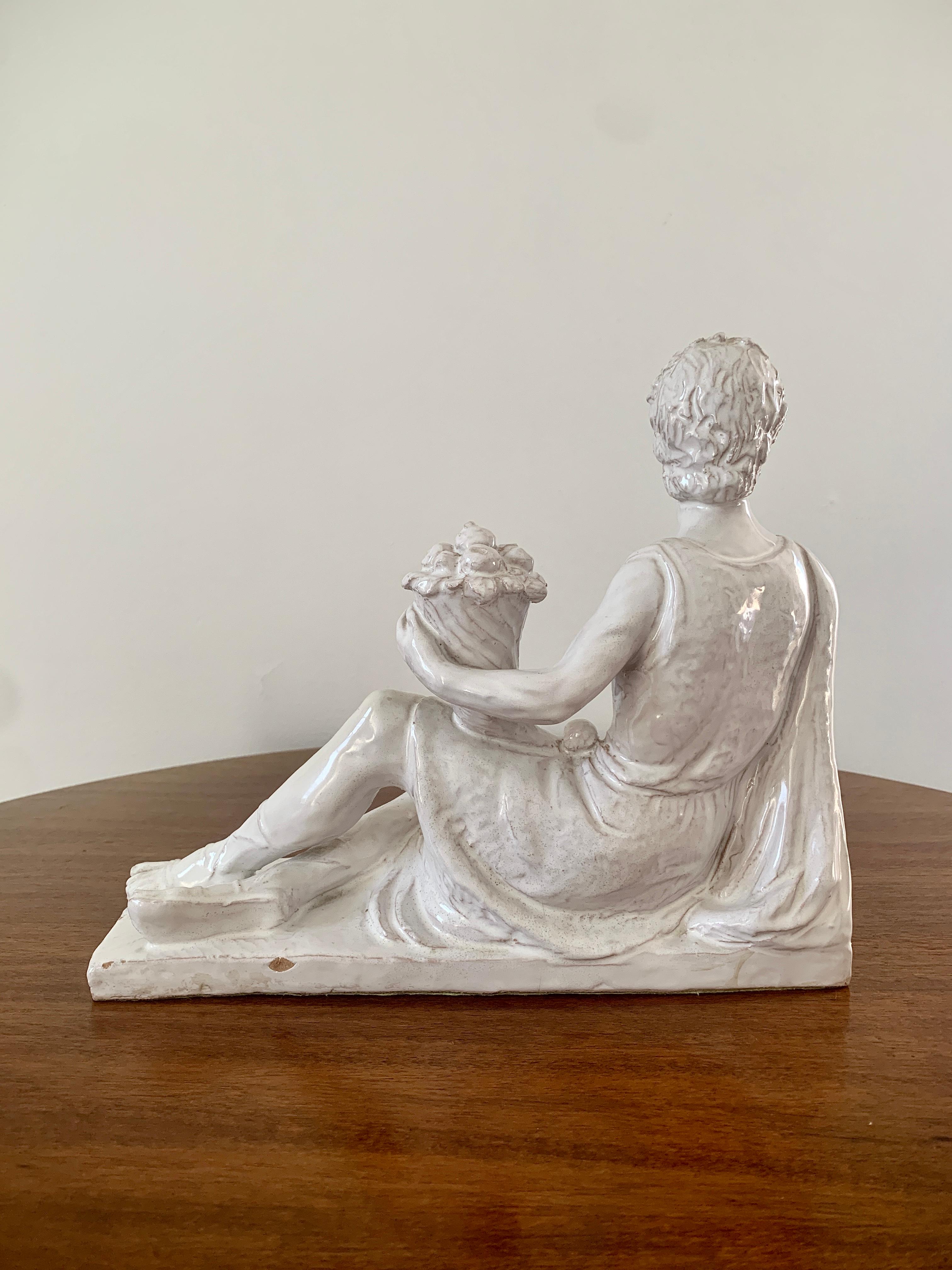 Italian Neoclassical White Porcelain Reclining Man with Cornucopia Sculpture For Sale 6