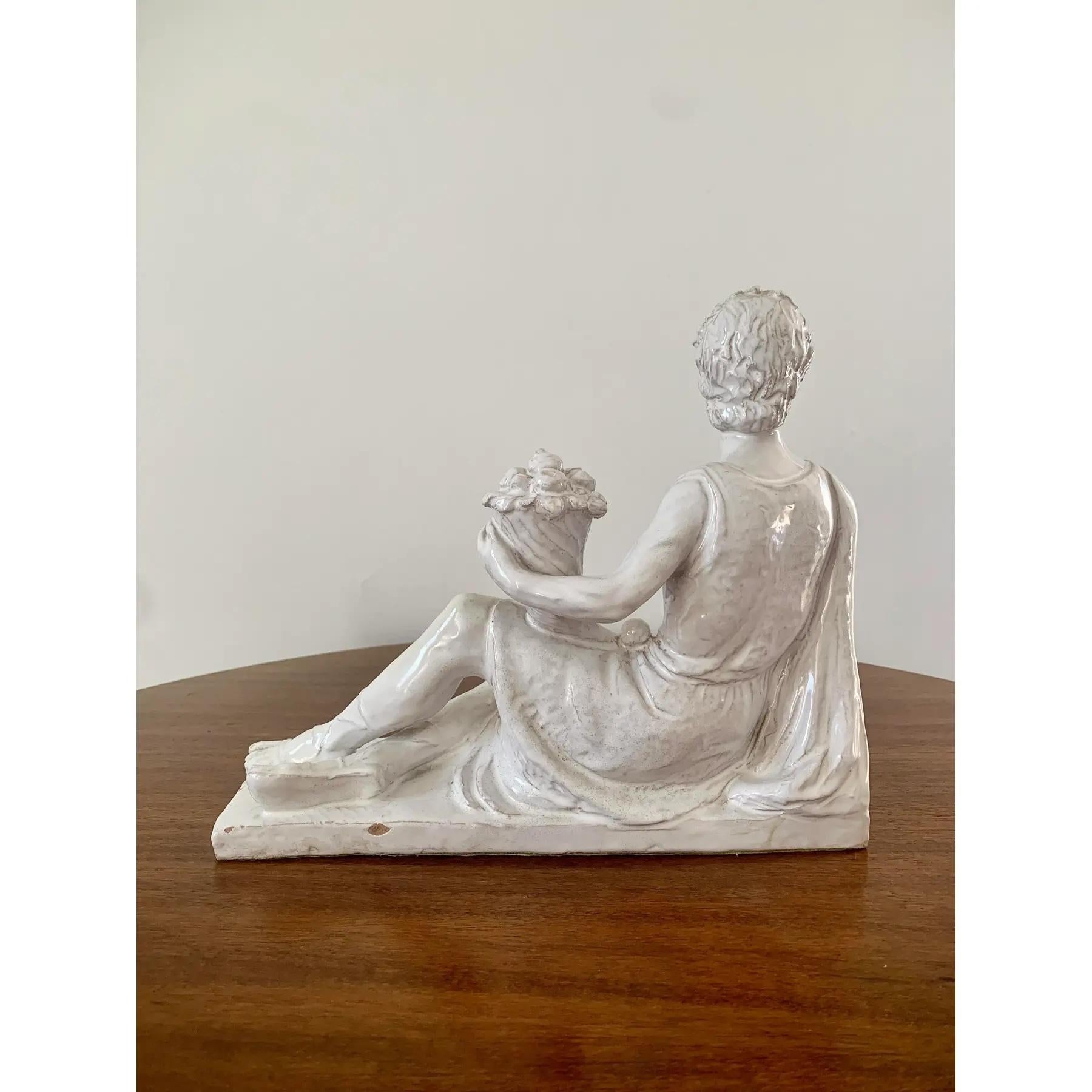 Italian Neoclassical White Porcelain Reclining Man with Cornucopia Sculpture For Sale 7
