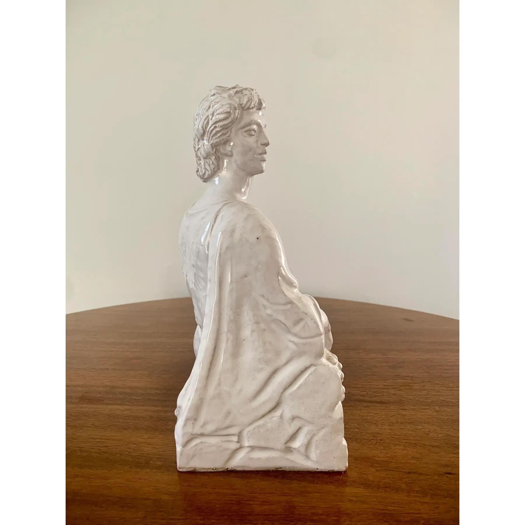 Italian Neoclassical White Porcelain Reclining Man with Cornucopia Sculpture For Sale 8