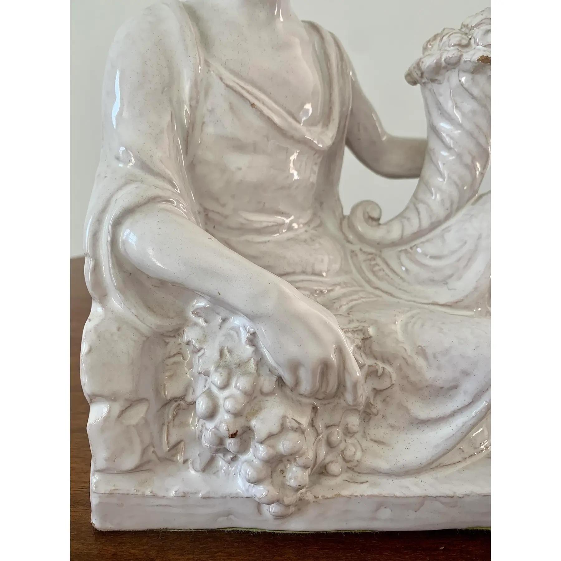 Italian Neoclassical White Porcelain Reclining Man with Cornucopia Sculpture For Sale 1