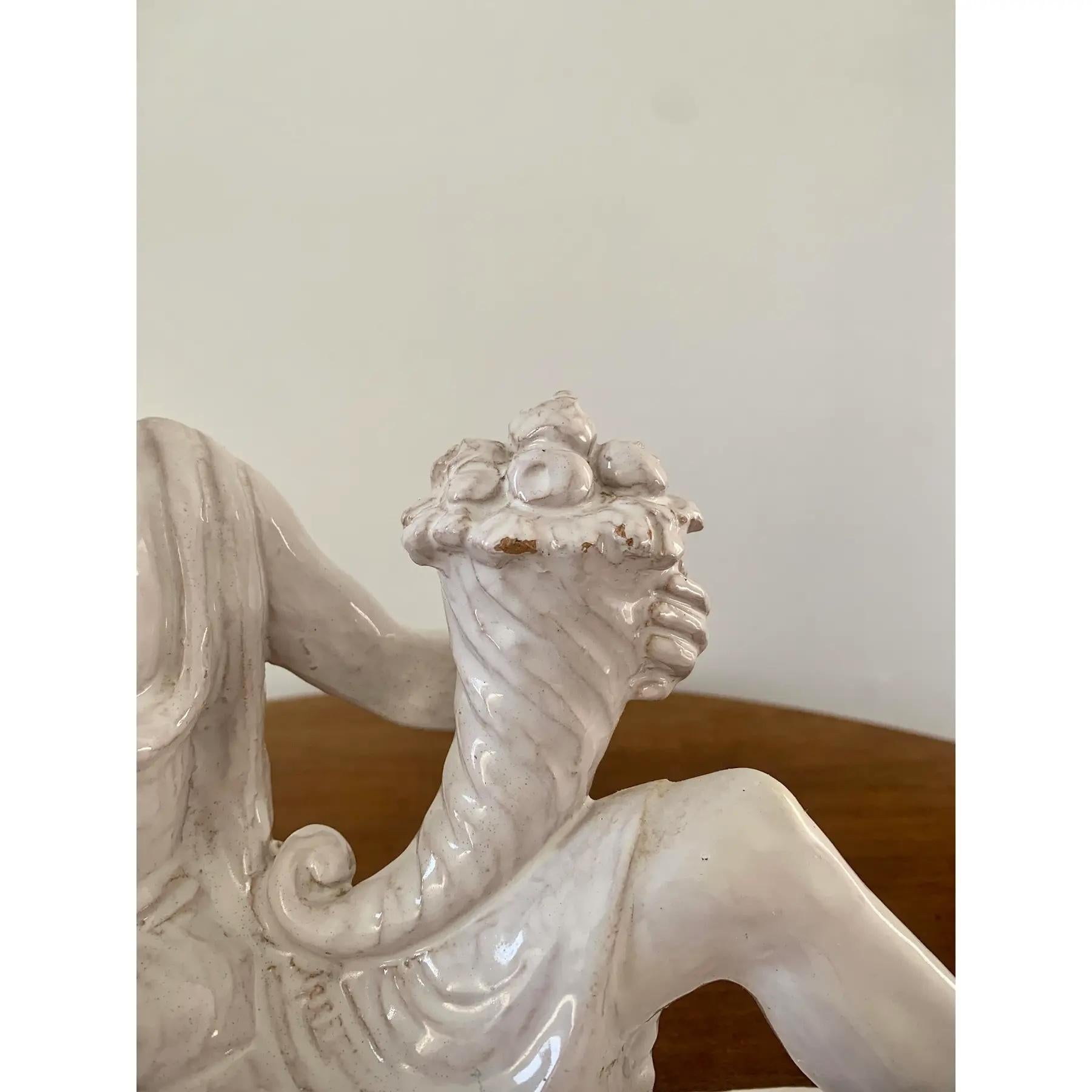 Italian Neoclassical White Porcelain Reclining Man with Cornucopia Sculpture For Sale 2