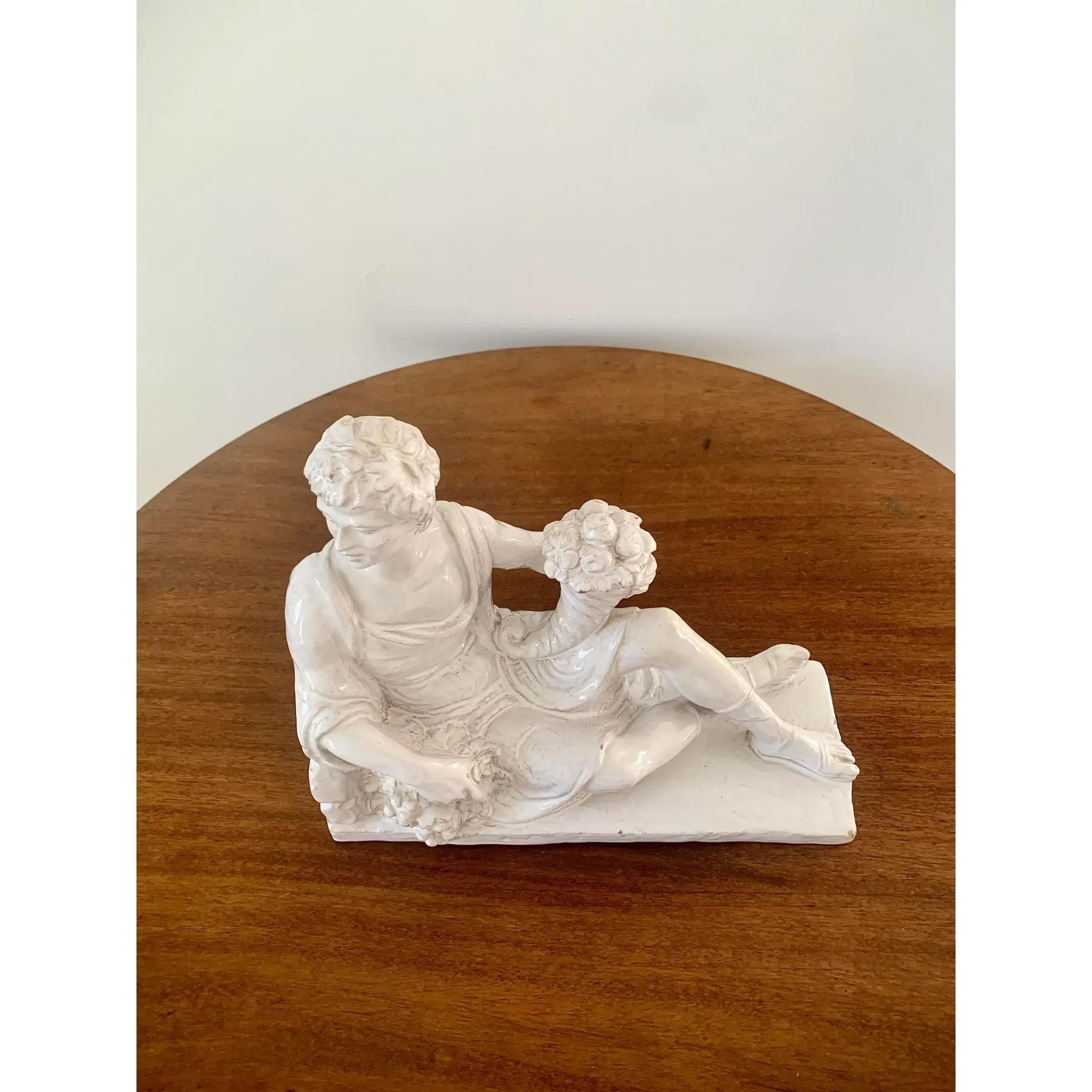 Italian Neoclassical White Porcelain Reclining Man with Cornucopia Sculpture For Sale 4