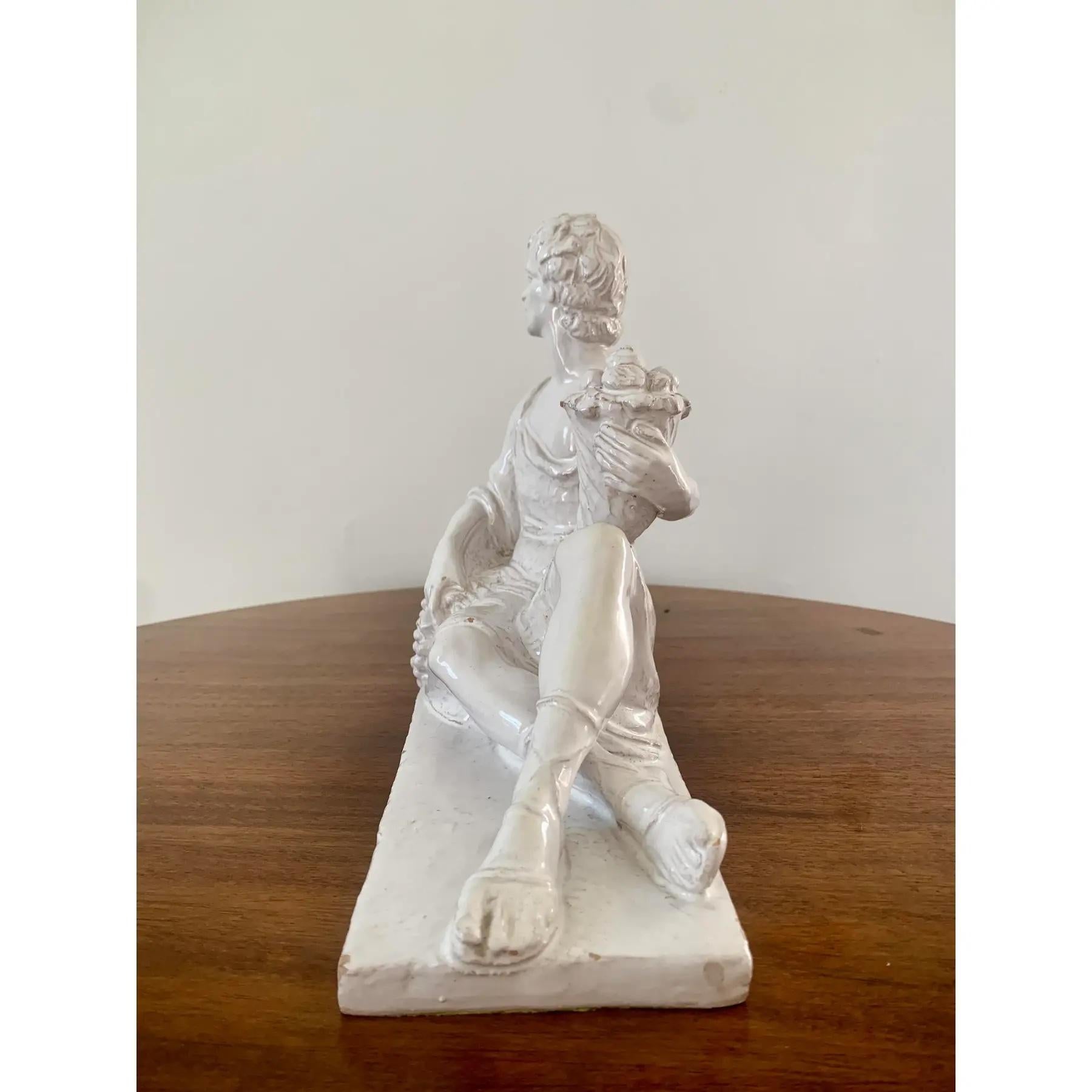 Italian Neoclassical White Porcelain Reclining Man with Cornucopia Sculpture For Sale 5