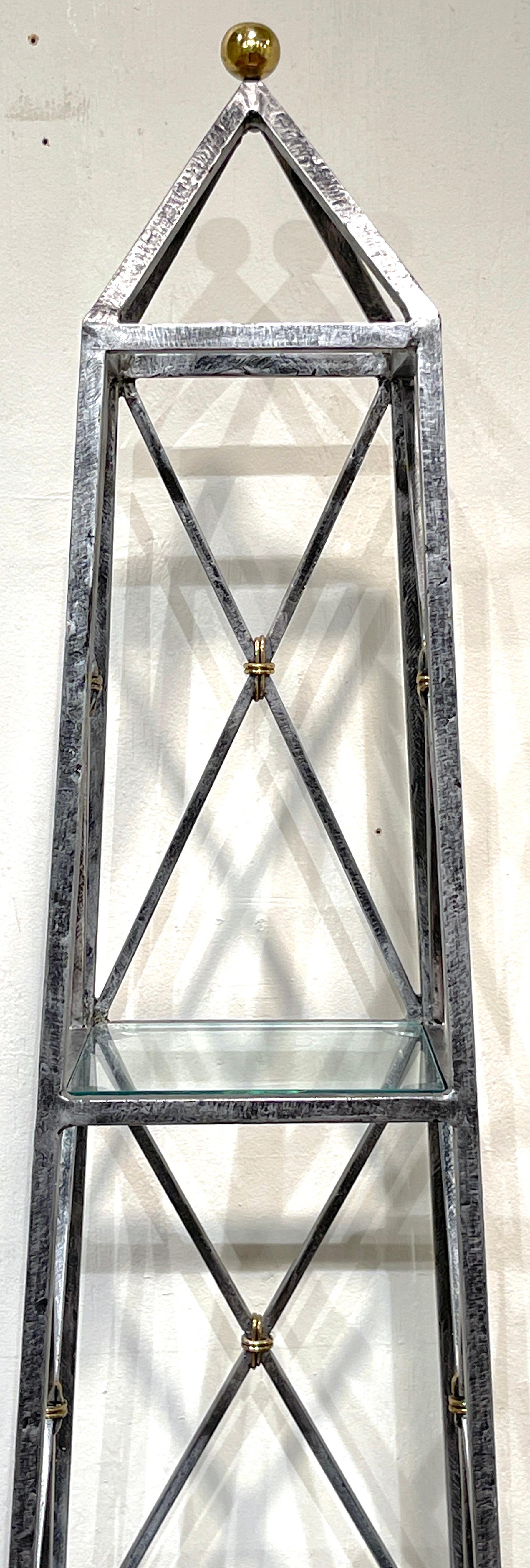Italian Neoclassical Wrought Iron & Brass Obelisk Etagere  In Good Condition For Sale In West Palm Beach, FL
