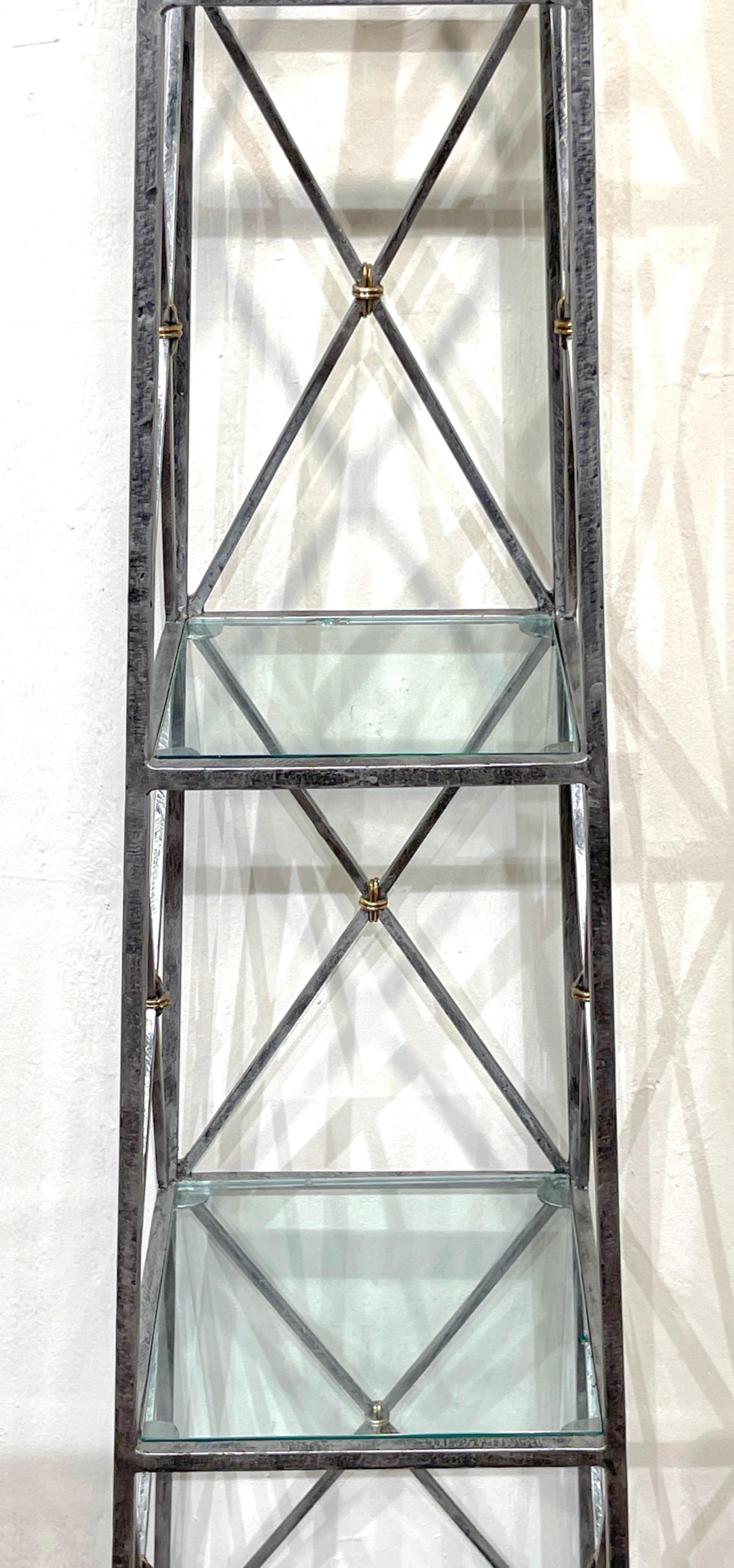 20th Century Italian Neoclassical Wrought Iron & Brass Obelisk Etagere  For Sale