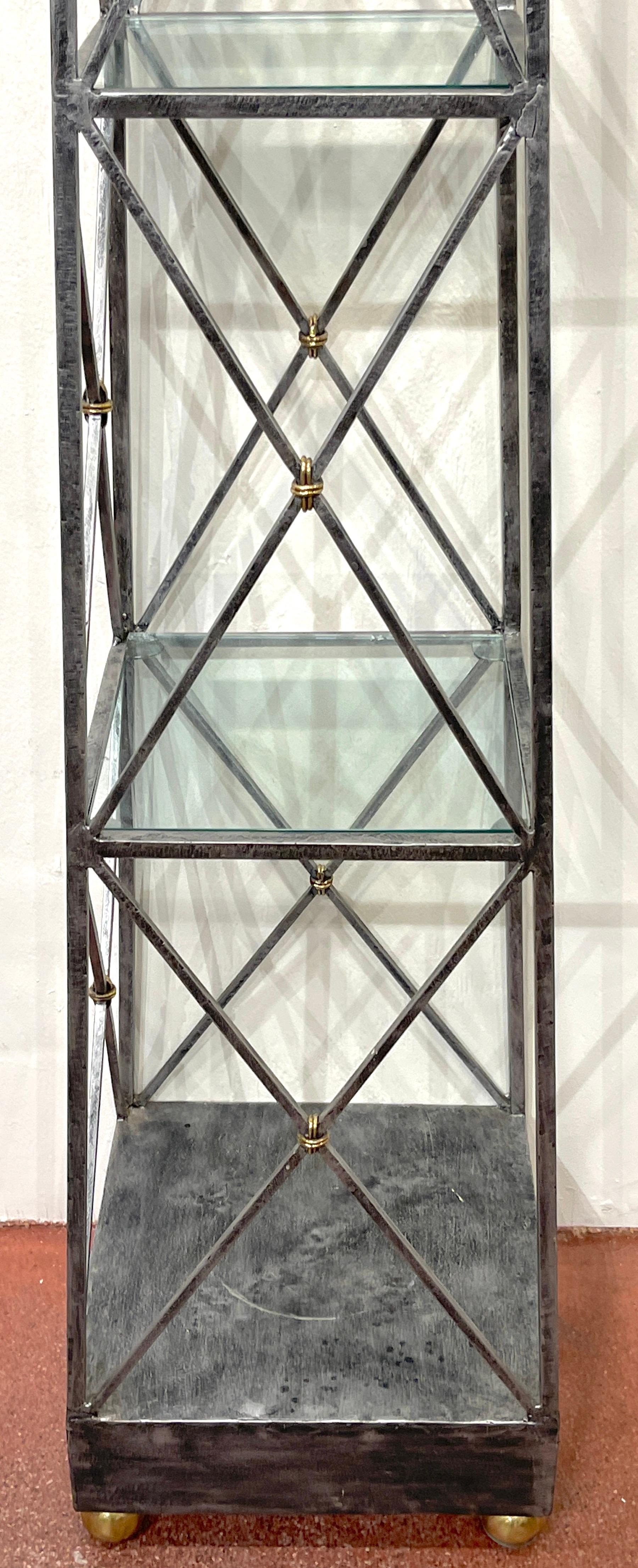 Italian Neoclassical Wrought Iron & Brass Obelisk Etagere  For Sale 4