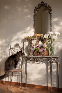 Italian Neoclassical Wrought Iron Console, Mirror and Chair