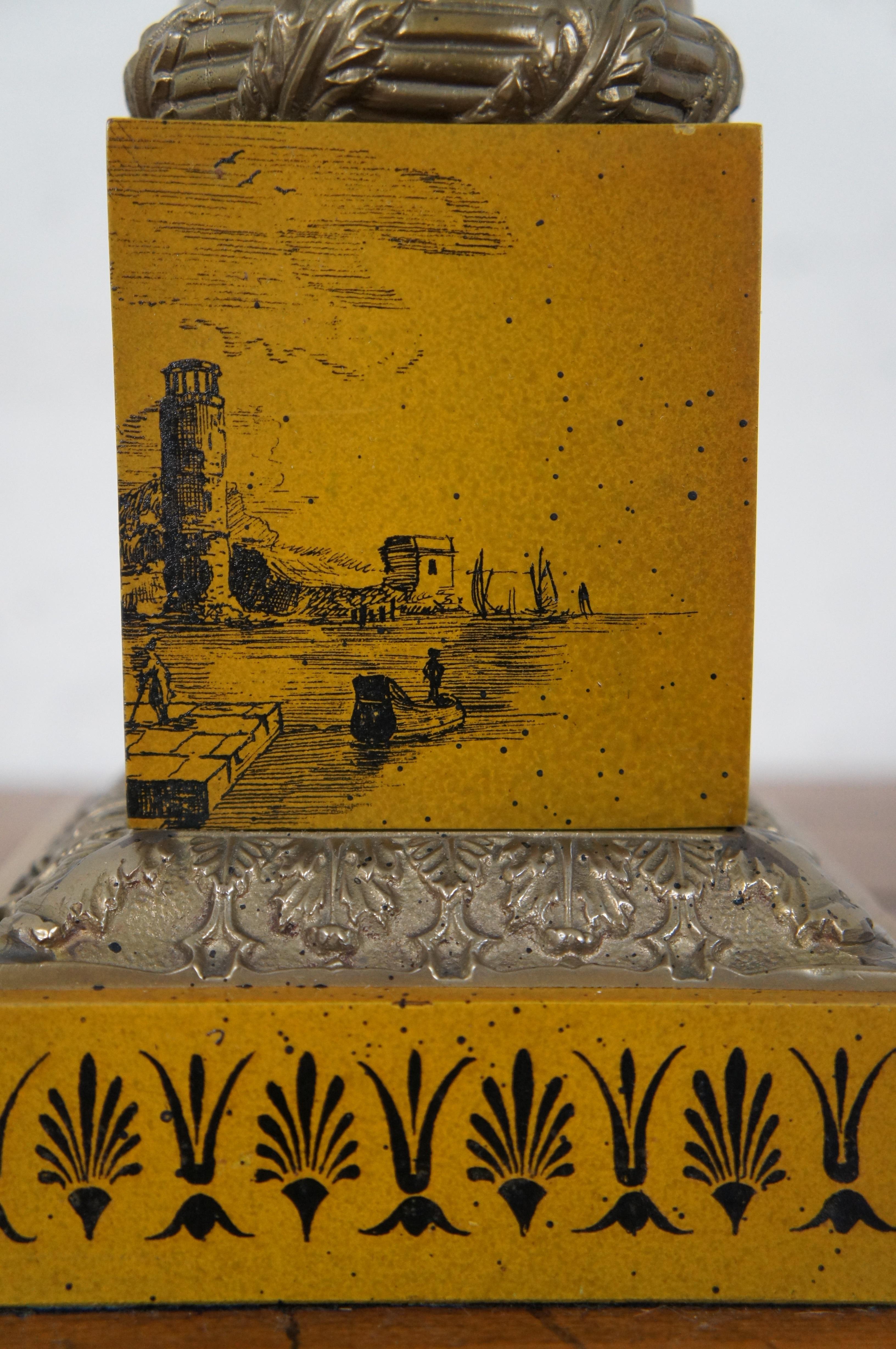 Italian Neoclassical Yellow Toile Corinthian Column Oil Lantern Style Table Lamp For Sale 4