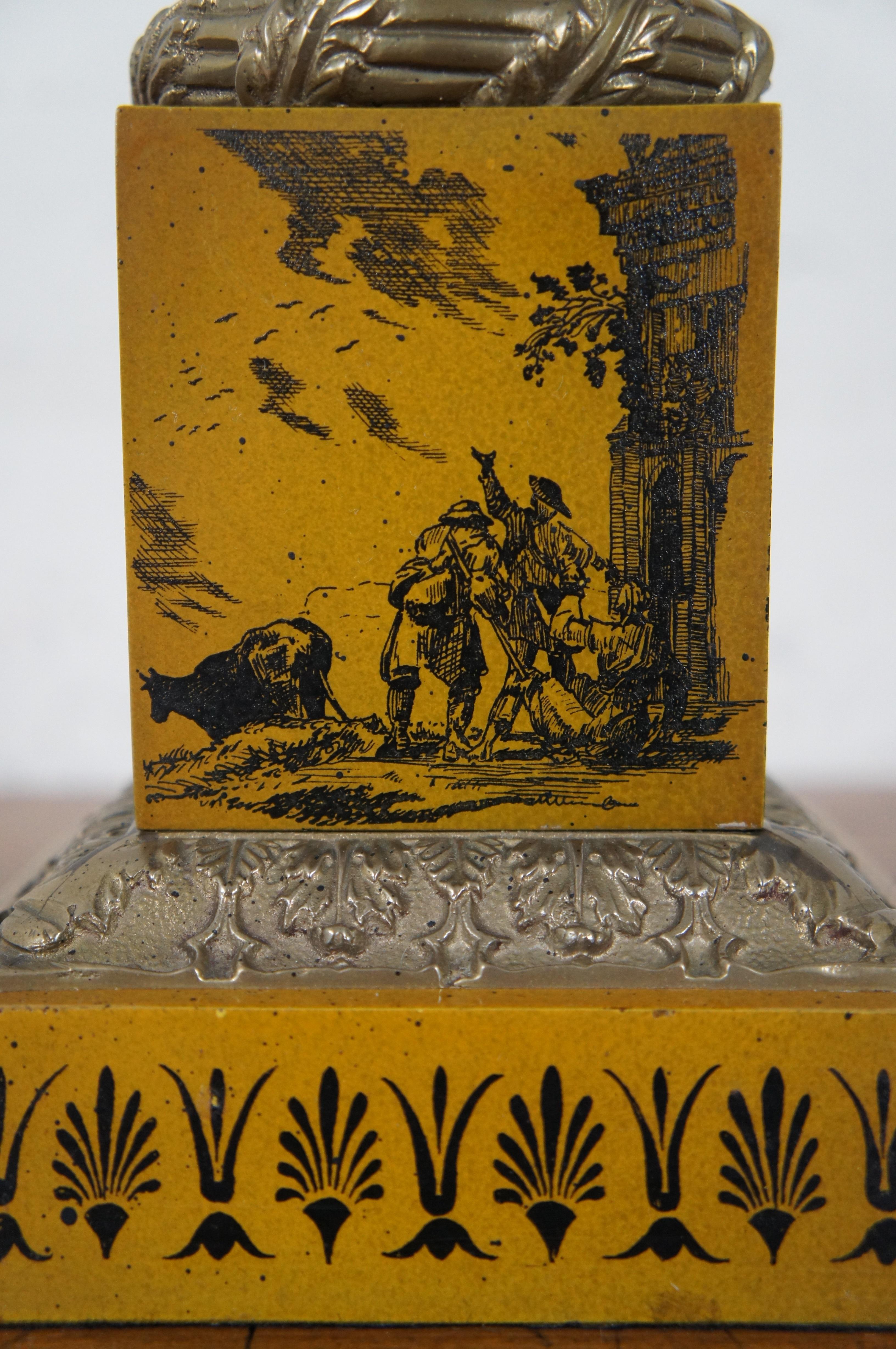 Italian Neoclassical Yellow Toile Corinthian Column Oil Lantern Style Table Lamp For Sale 3
