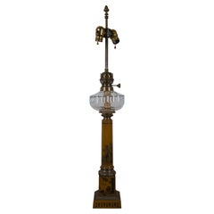Italian Neoclassical Yellow Toile Corinthian Column Oil Lantern Style Table Lamp