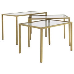 Vintage Italian Nesting Table in Brass and Glass, 1970s, Set of 3