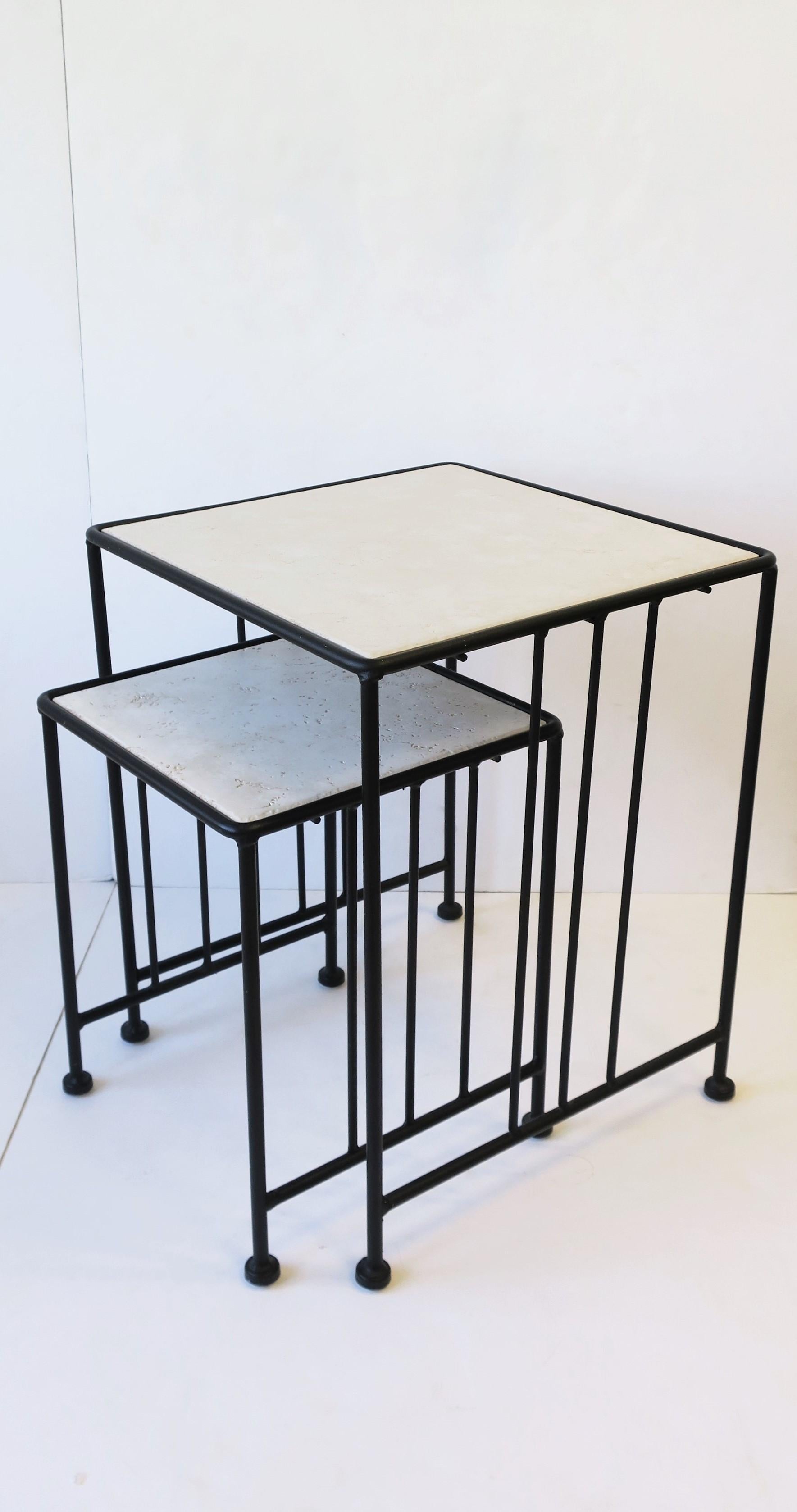 A set of Italian nesting tables in the Art Deco Bauhaus style, circa late 20th century, Italy. Set can work well as an end table (top table) and 'nesting' table great as side/drinks table, small and easy enough to pull-out /move around. Tables can