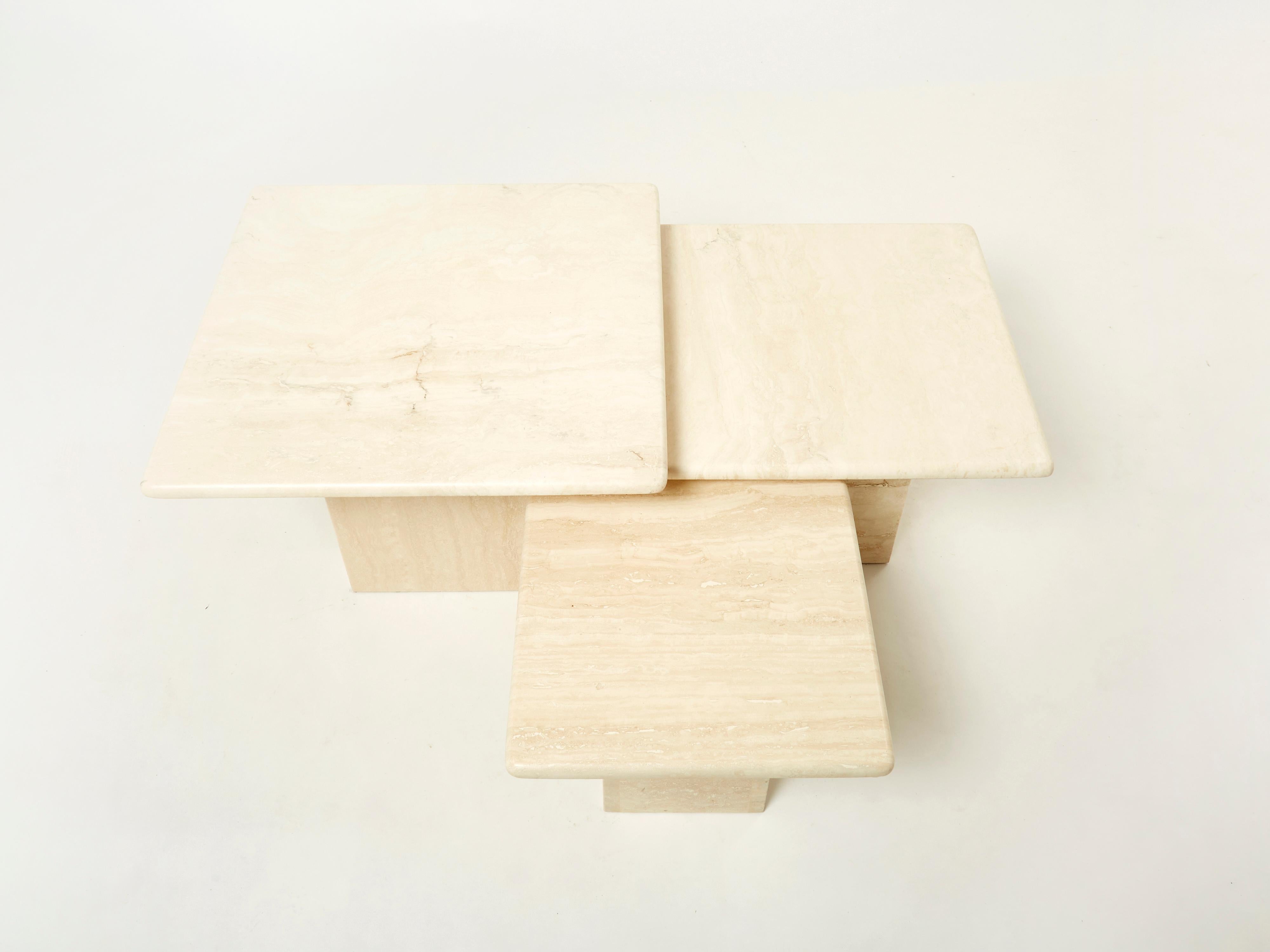 French Italian Nesting Tables Made of Travertine, 1970s