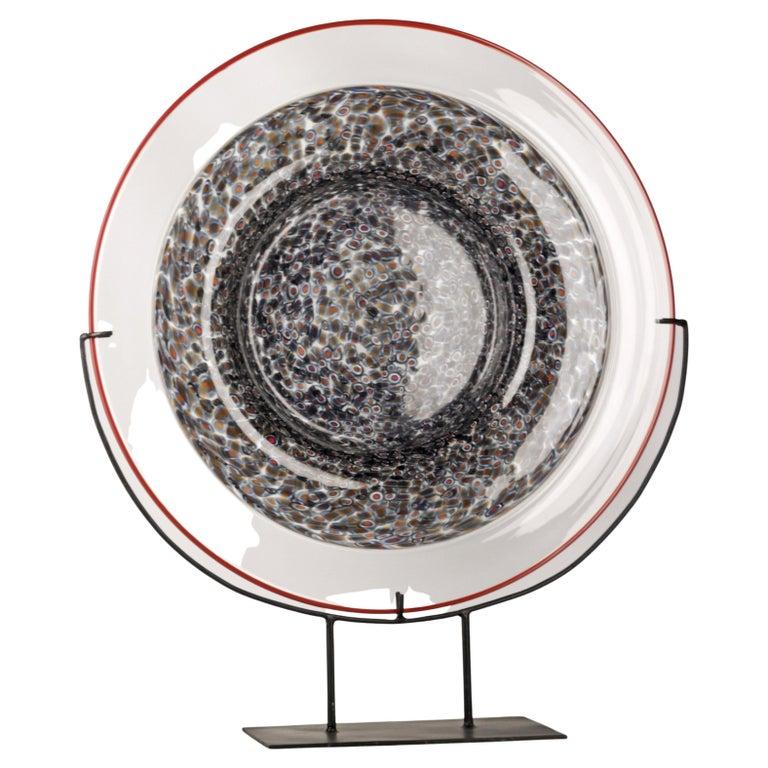 Mid-Century Modern Italian Neverino Murano Glass Plate with Base by Gae Aulenti for Luciano Vistosi For Sale