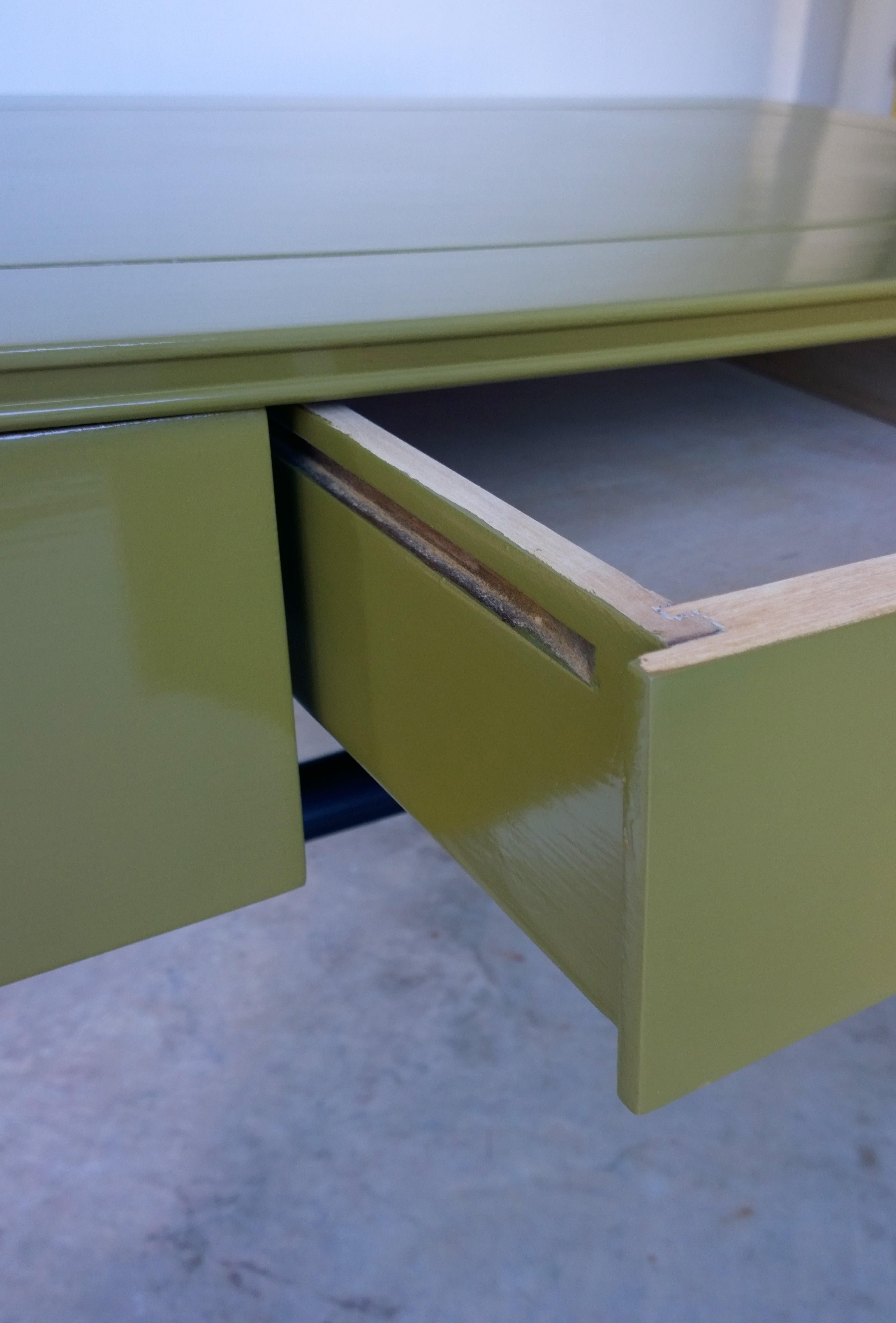 Italian Newly Lacquered in a Bronze Green & Black 1-Drawer Desk / Writing Table 4