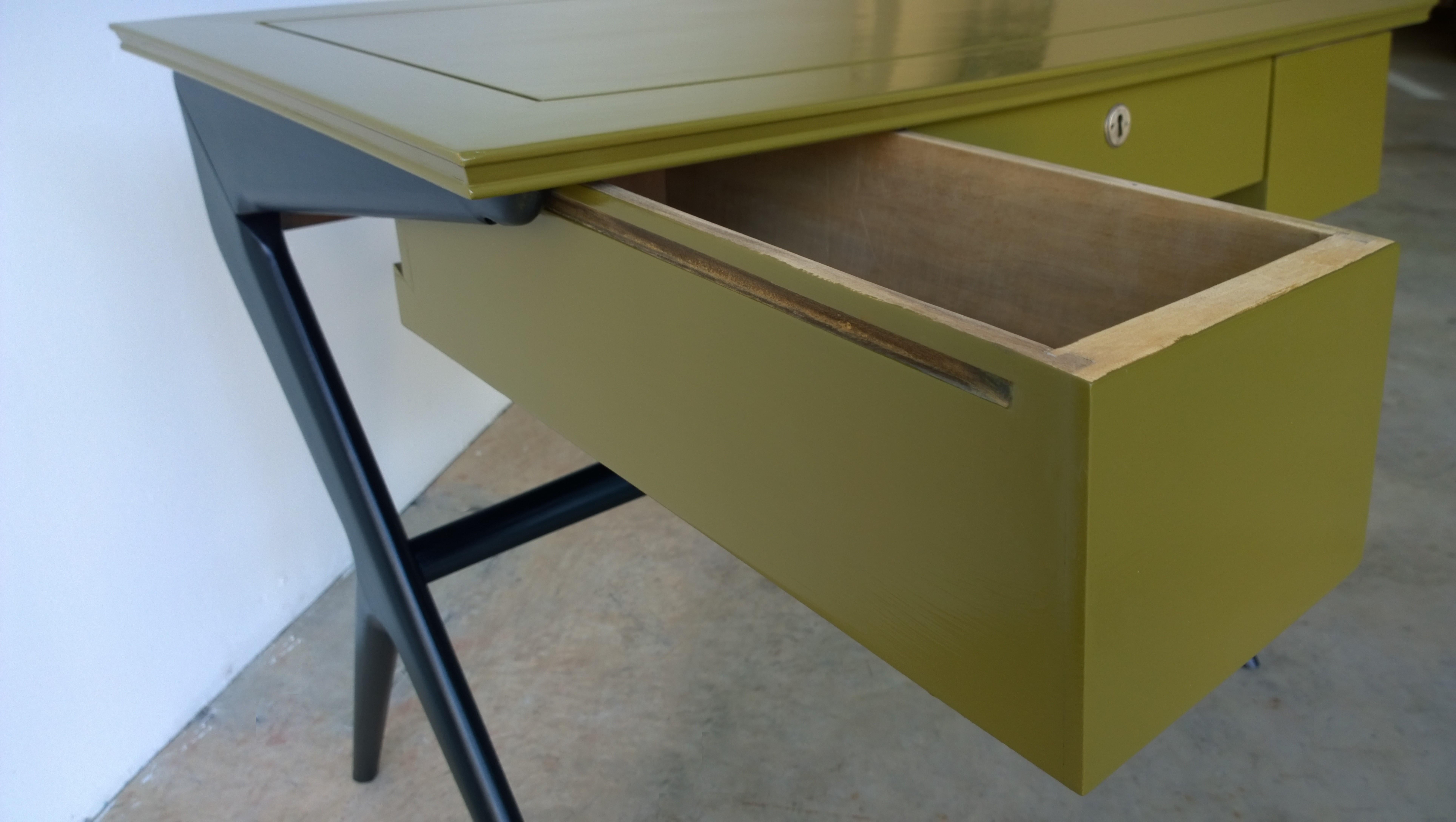 Italian Newly Lacquered in a Bronze Green & Black 1-Drawer Desk / Writing Table 5