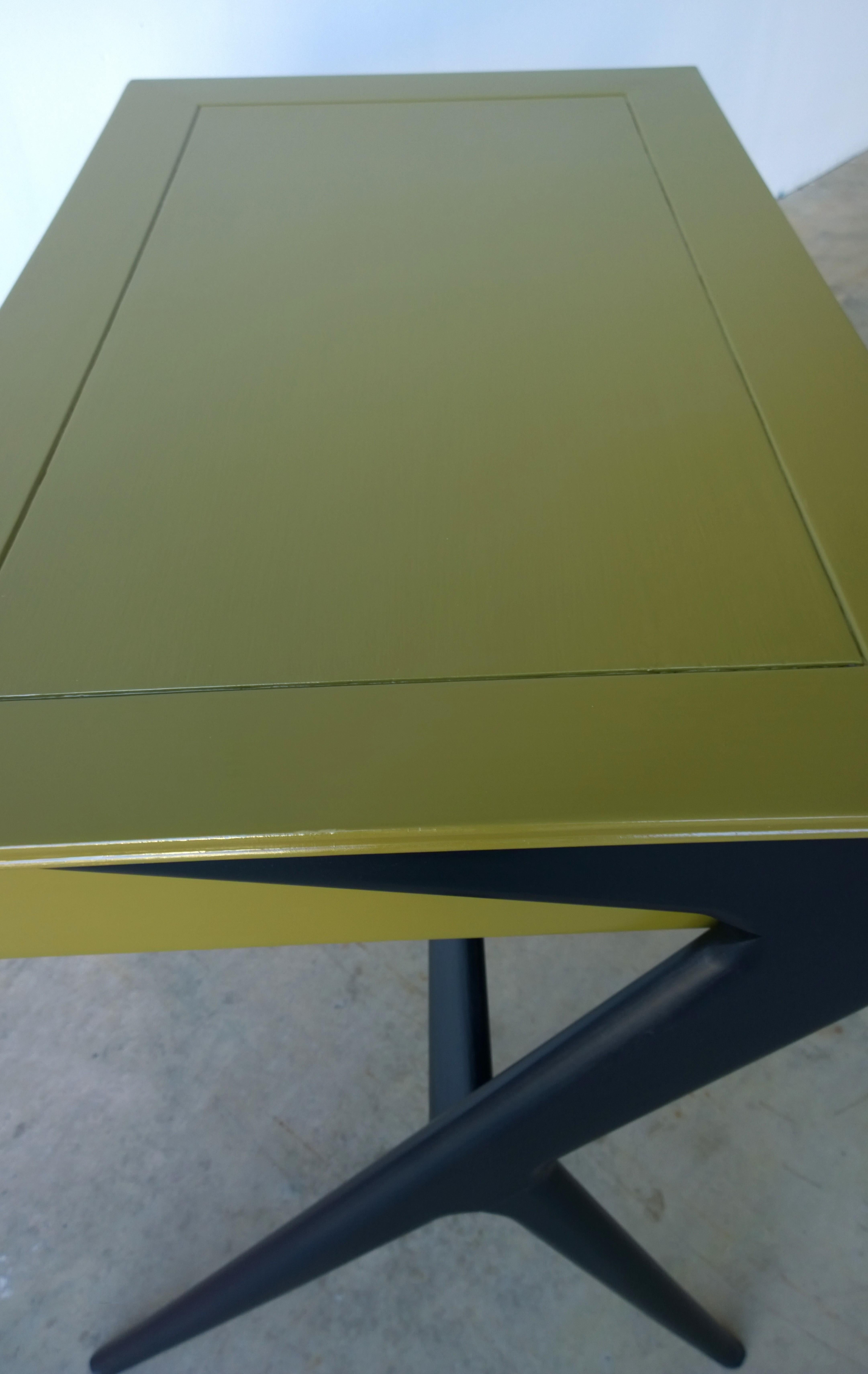 Italian Newly Lacquered in a Bronze Green & Black 1-Drawer Desk / Writing Table 9