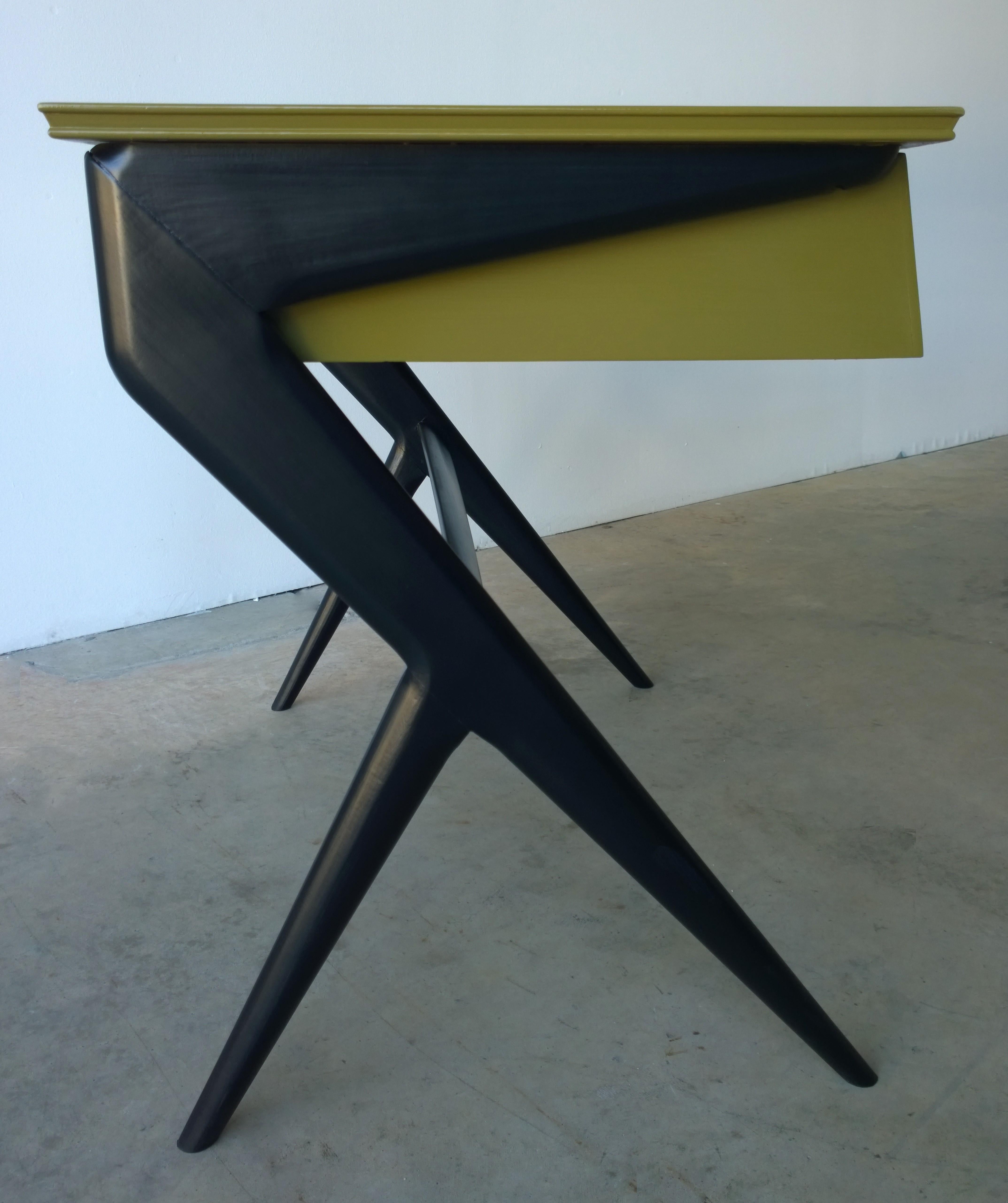 Italian Newly Lacquered in a Bronze Green & Black 1-Drawer Desk / Writing Table 11