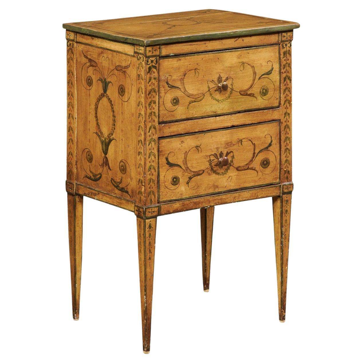 Italian Nicely Painted Two-Drawer Side Chest, 19th C For Sale