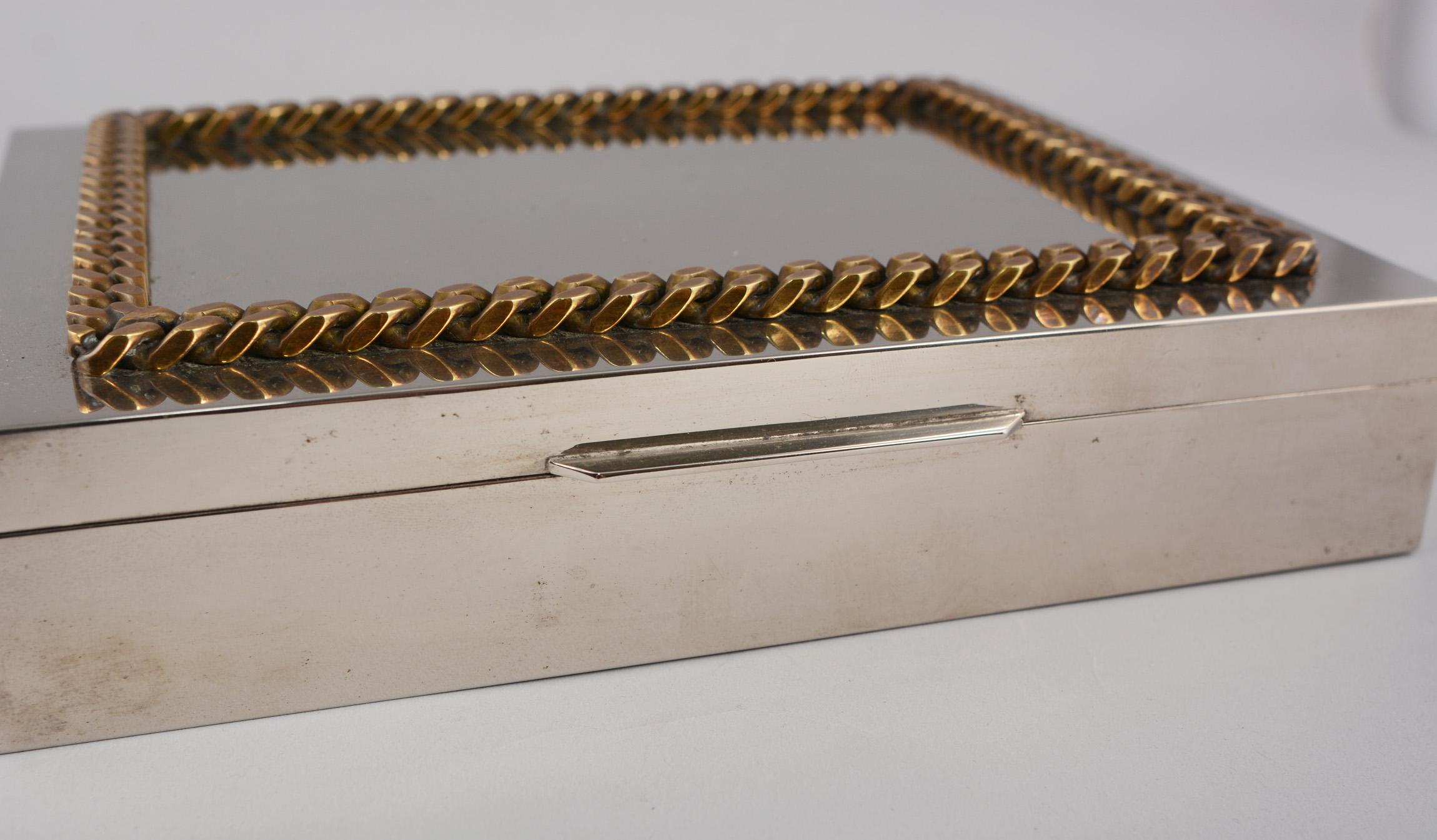 Italian Nickel Plate Cigar Box with Brass Chain Trim 5