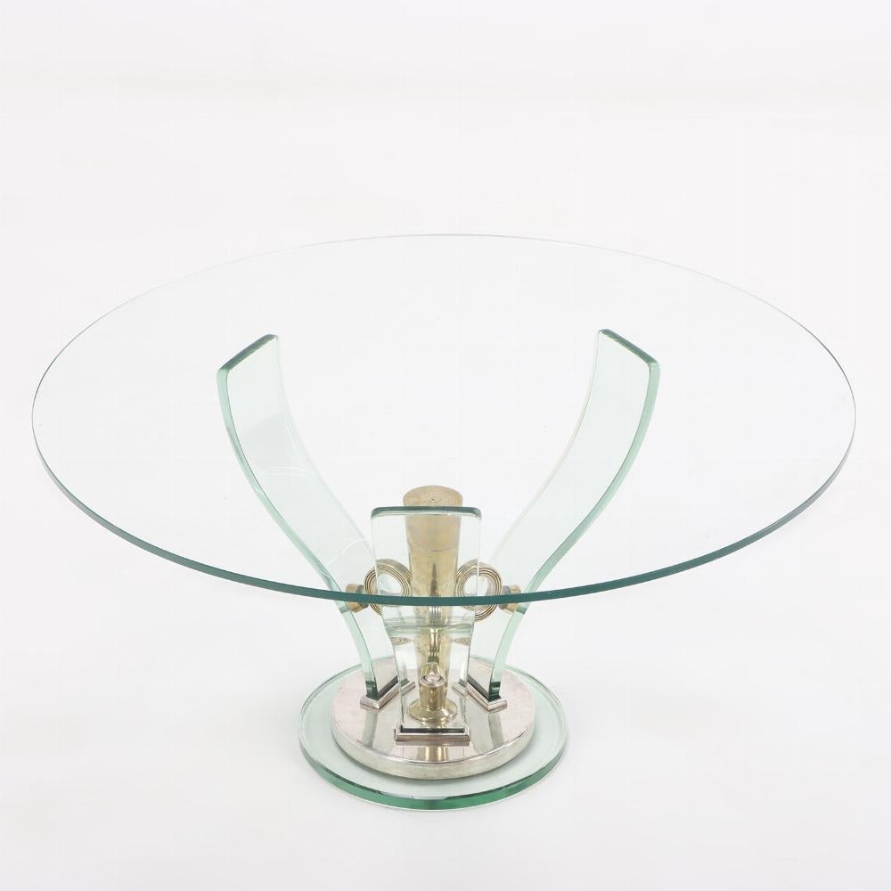Italian nickeled metal and glass coffee table attributed to Fontana Arte circa 1945