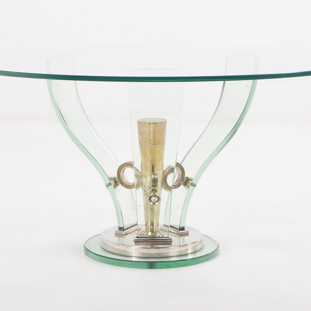 Italian nickeled metal and glass coffee table attributed to Fontana Arte c 1945 In Good Condition For Sale In Philadelphia, PA