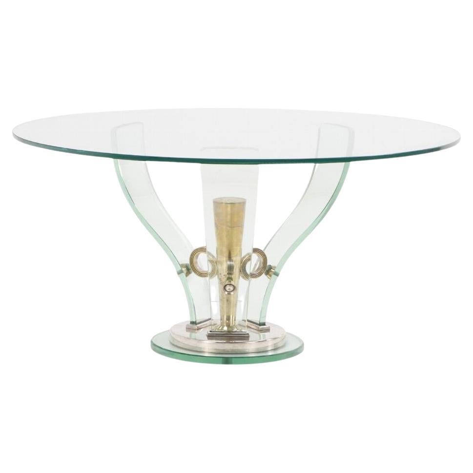 Italian nickeled metal and glass coffee table attributed to Fontana Arte c 1945